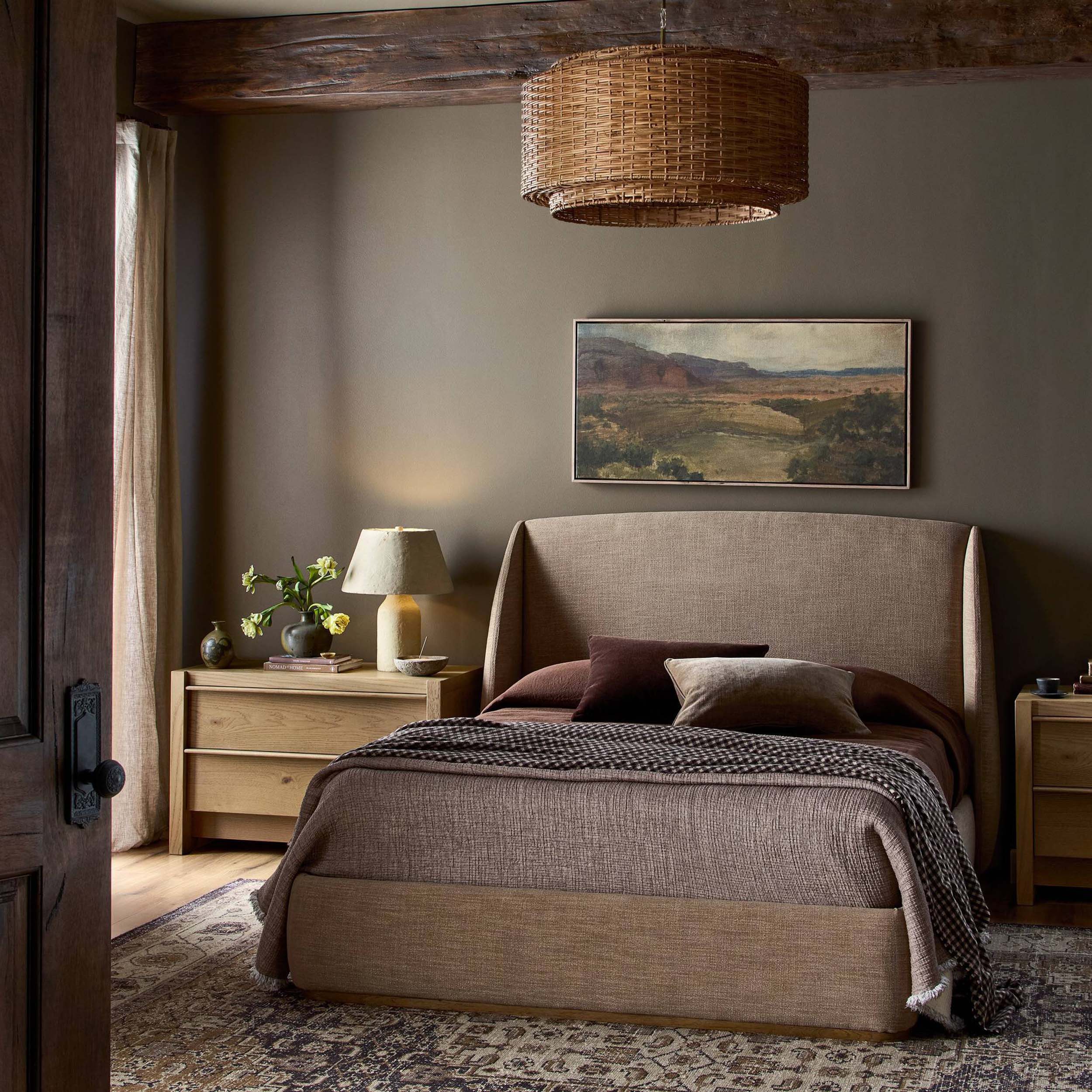 Maeve Bed, Laken Taupe, Upholstered Bed