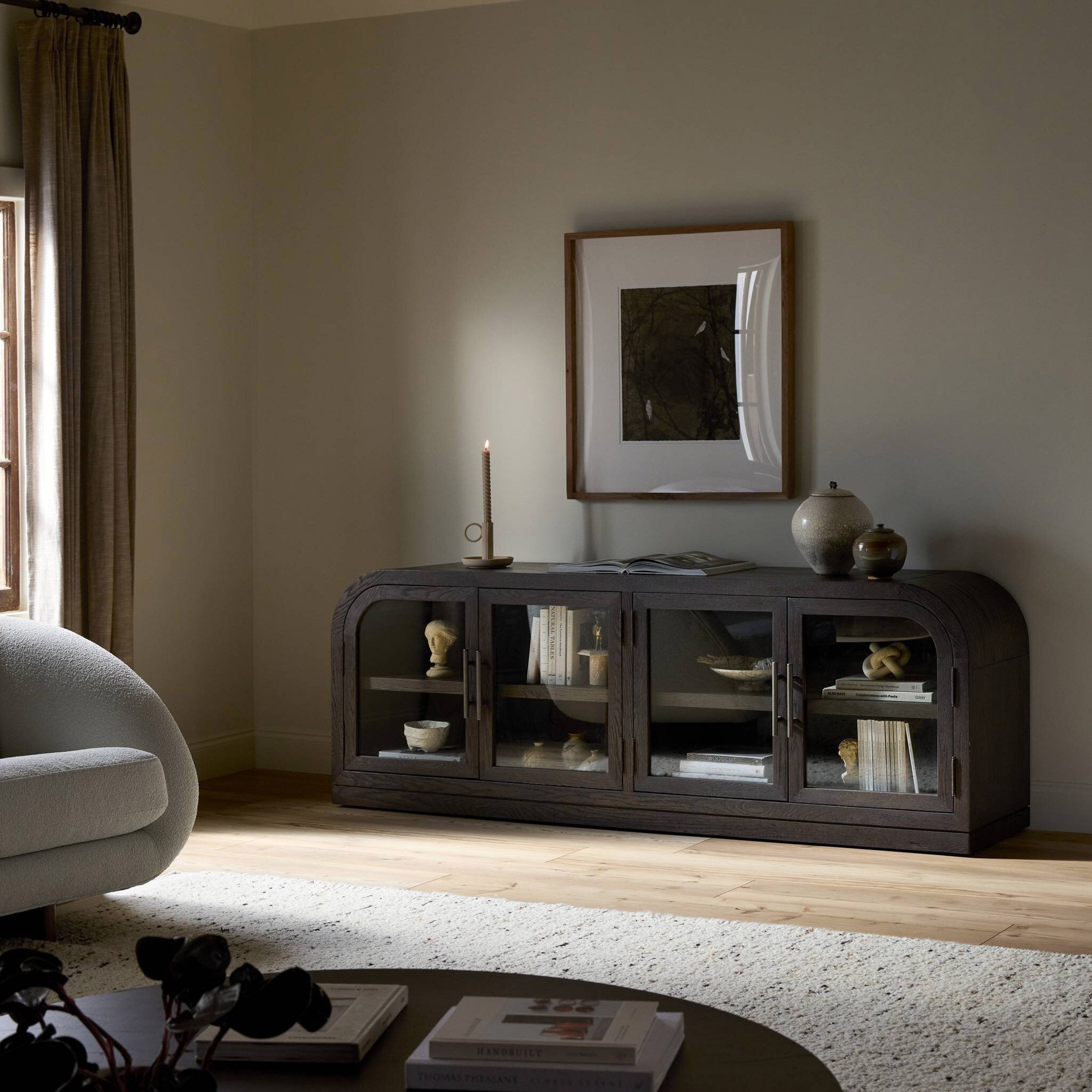 Hepburn Media Console, Dark Anthracite Oak Veneer