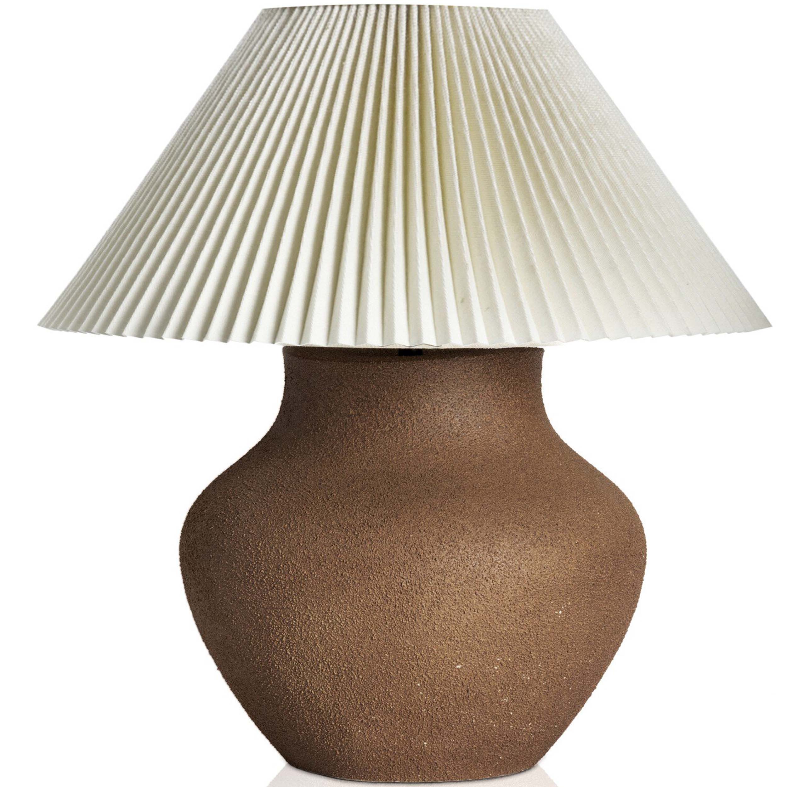 Parma Table Lamp, Textured Dark Sand Porcelain, Pleated Ivory Linen