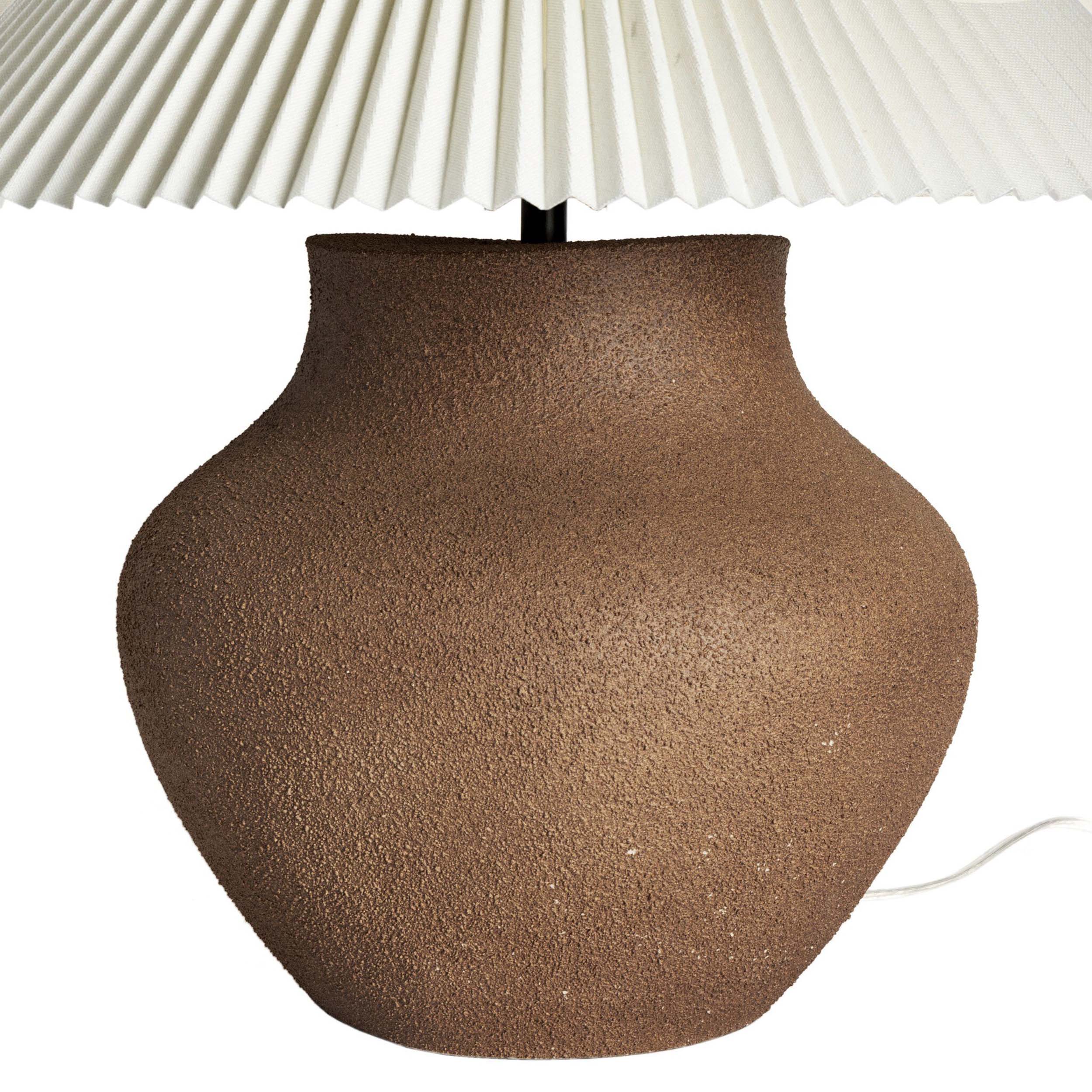 Parma Table Lamp, Textured Dark Sand Porcelain, Pleated Ivory Linen