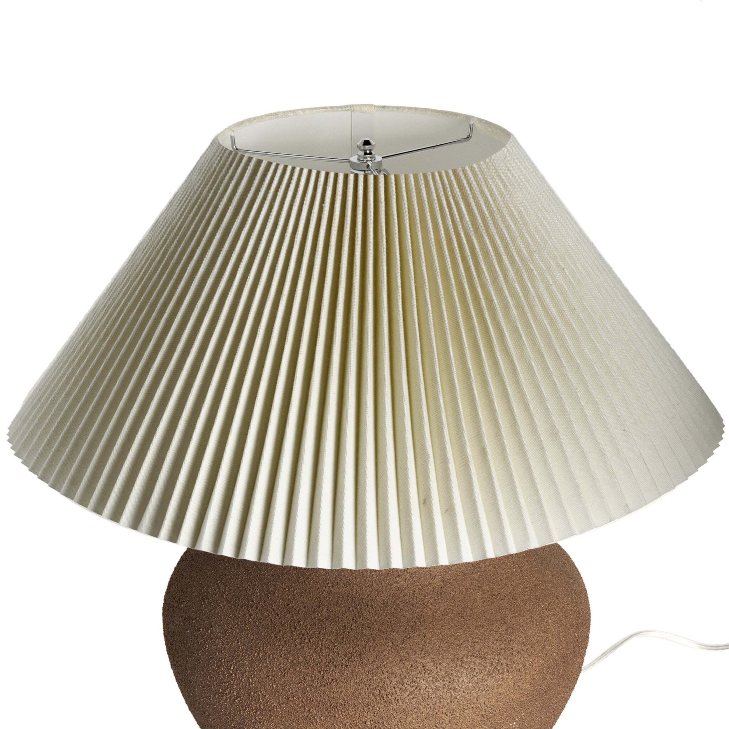Parma Table Lamp, Textured Dark Sand Porcelain, Pleated Ivory Linen