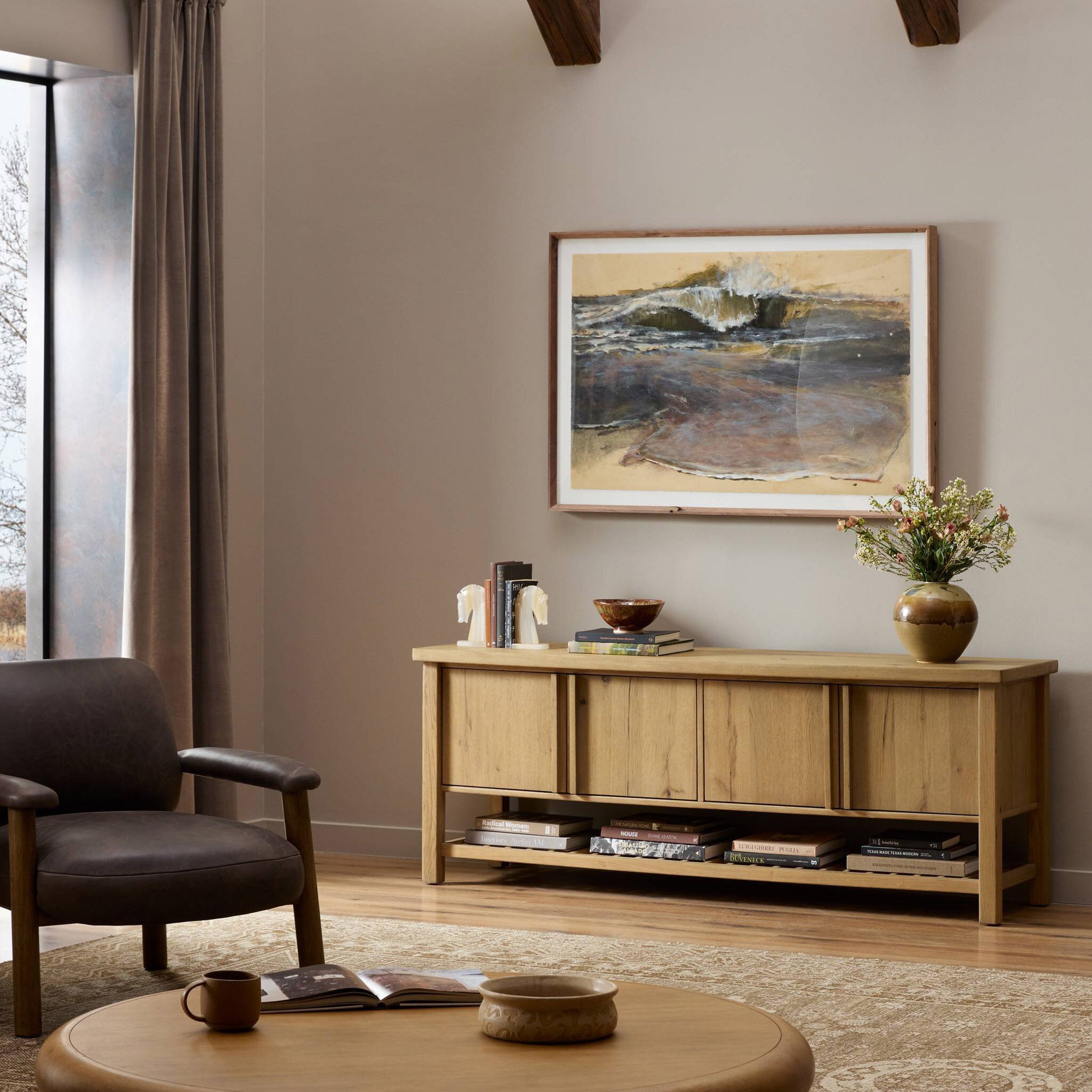 Dalton Media Console, Aged Natural Oak Veneer