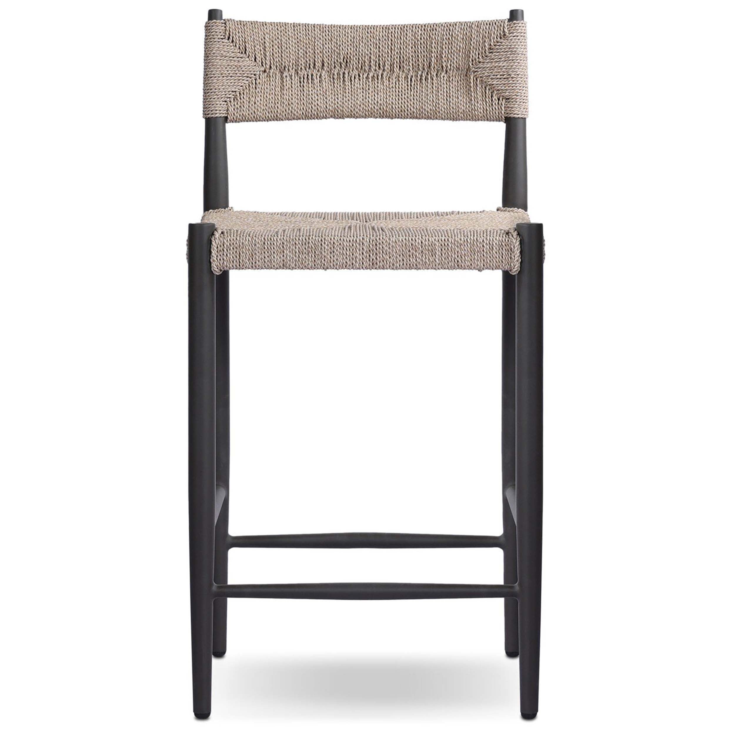 Lomas Outdoor Metal Bar + Counter Stool, Textured Dune with modern design and woven all-weather wicker seat.