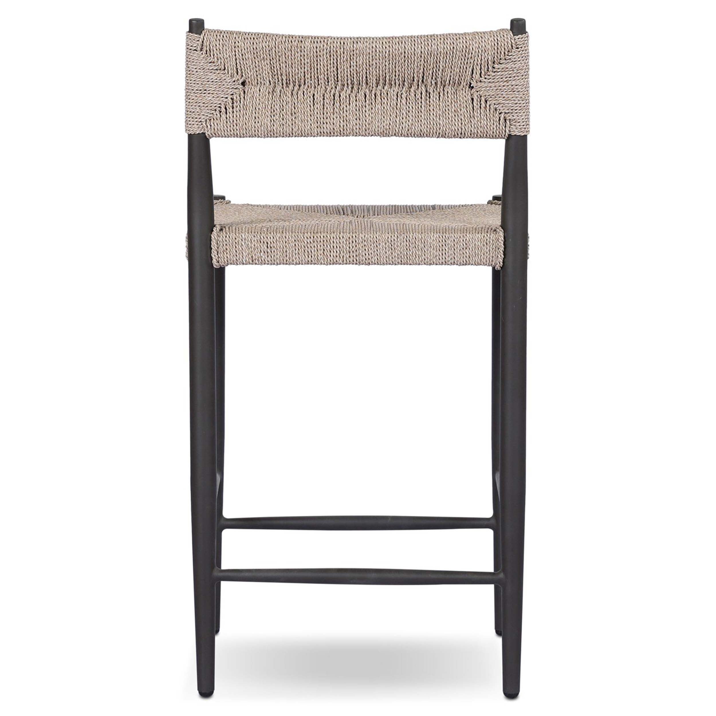 Lomas Outdoor Metal Bar + Counter Stool, Textured Dune showcasing a modern design with all-weather wicker.
