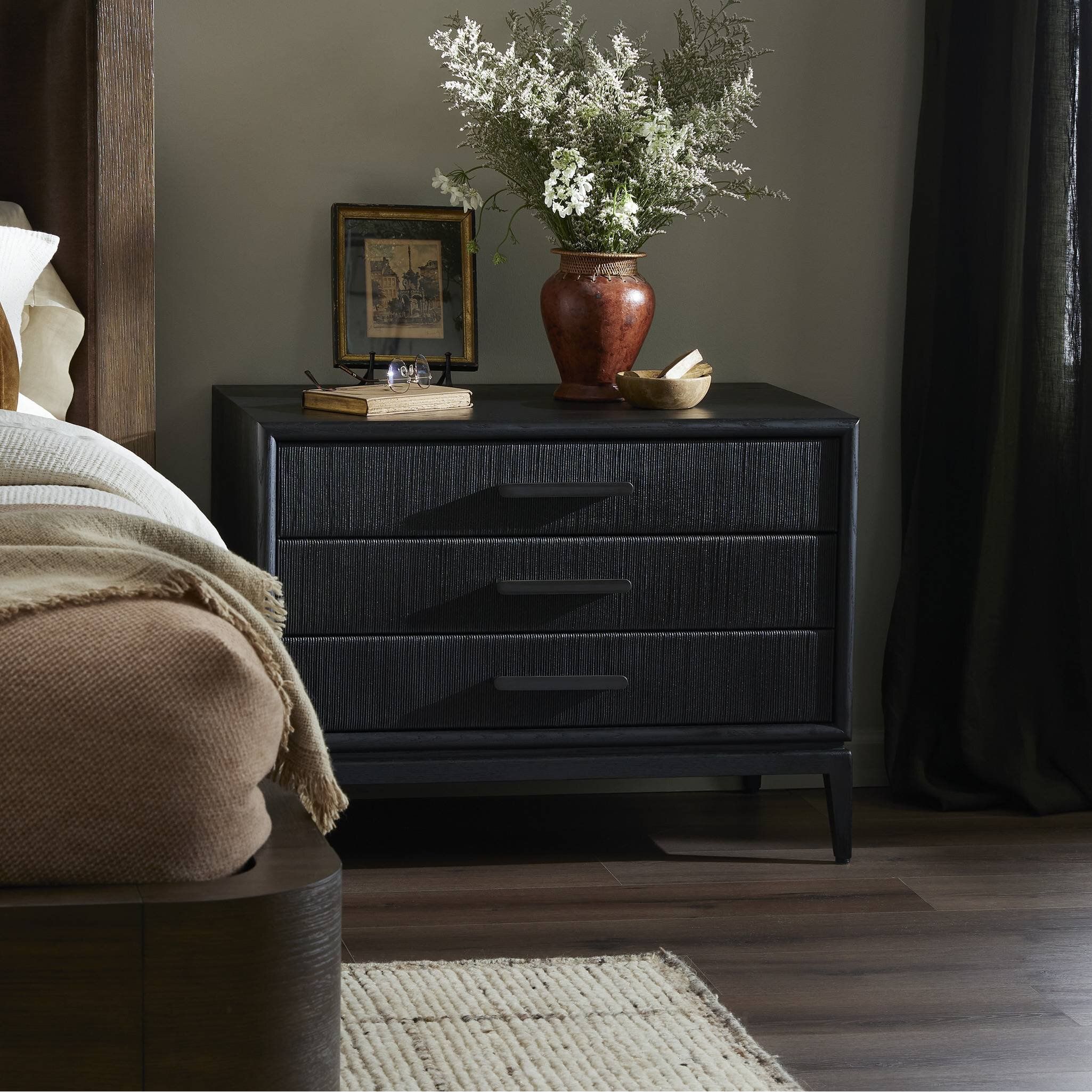 Rosenell Closed Nightstand, Black Oak Veneer