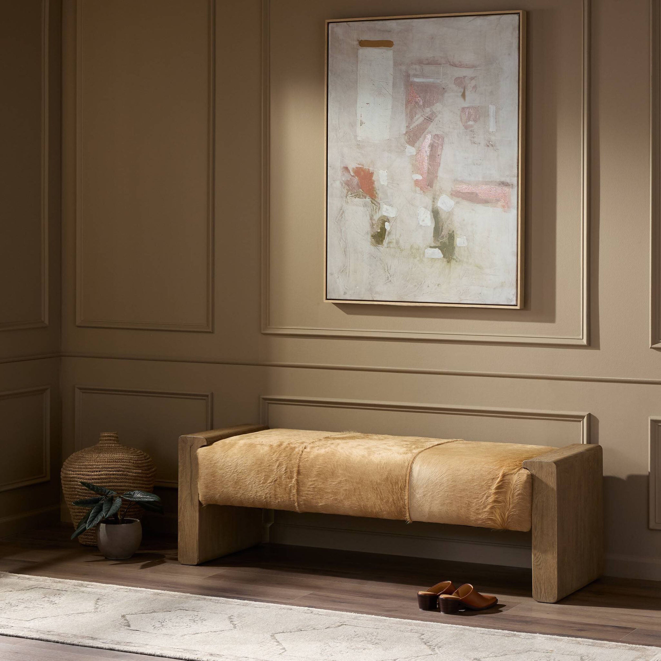 Knox Accent Bench, Light Hair on Hide