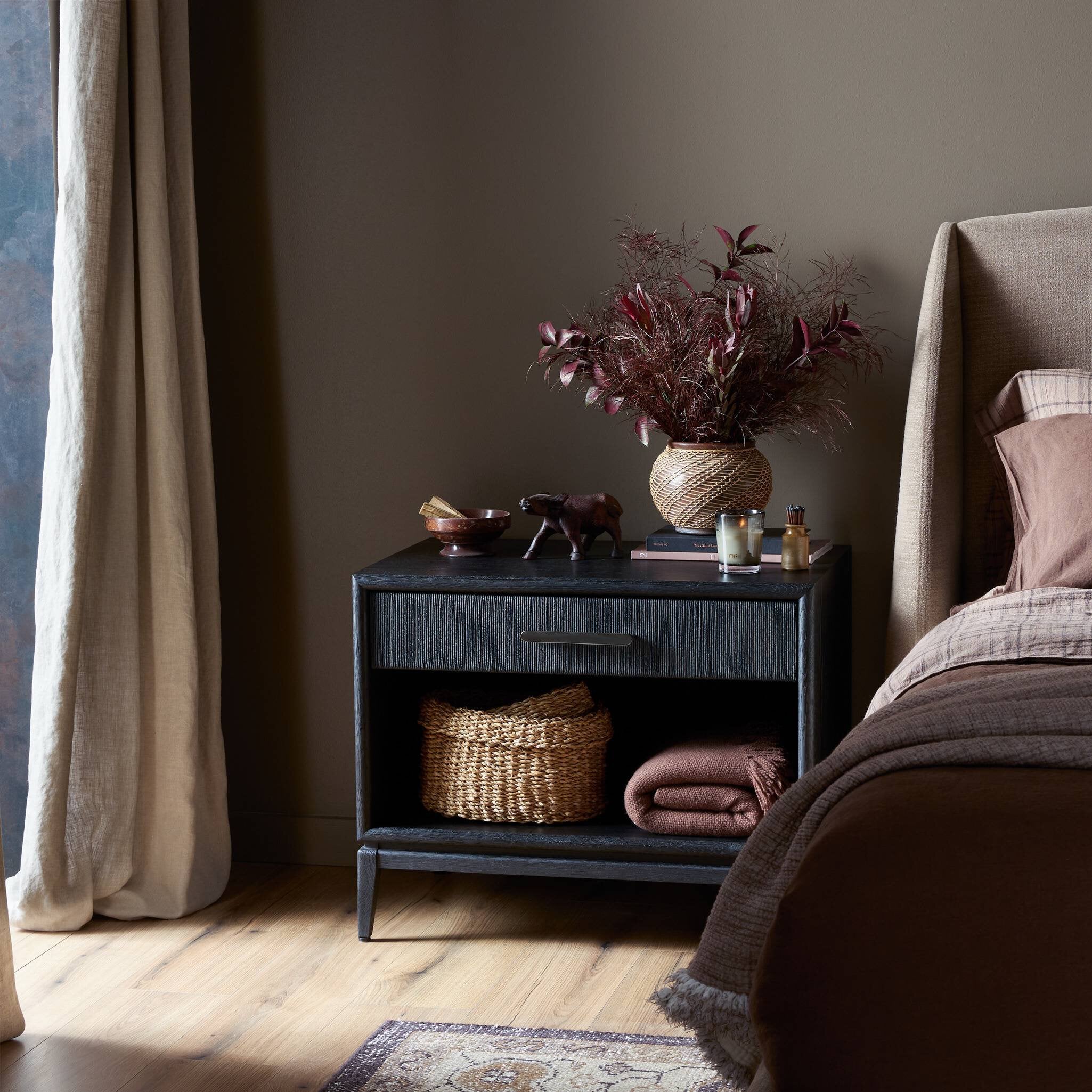 Rosenell Open Nightstand, Black Oak Veneer