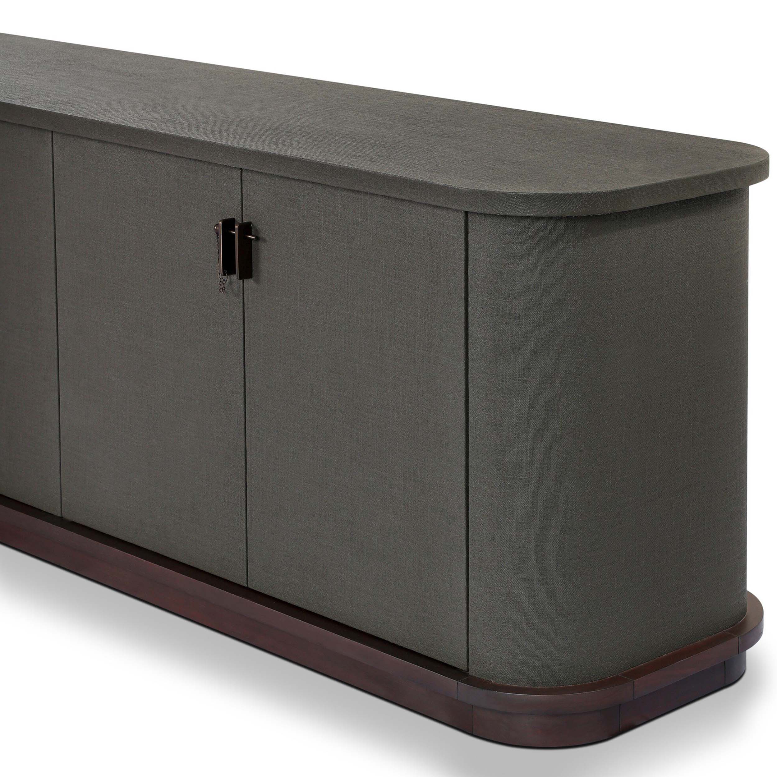 Berlin Media Console, Dark Green Lacquered Linen