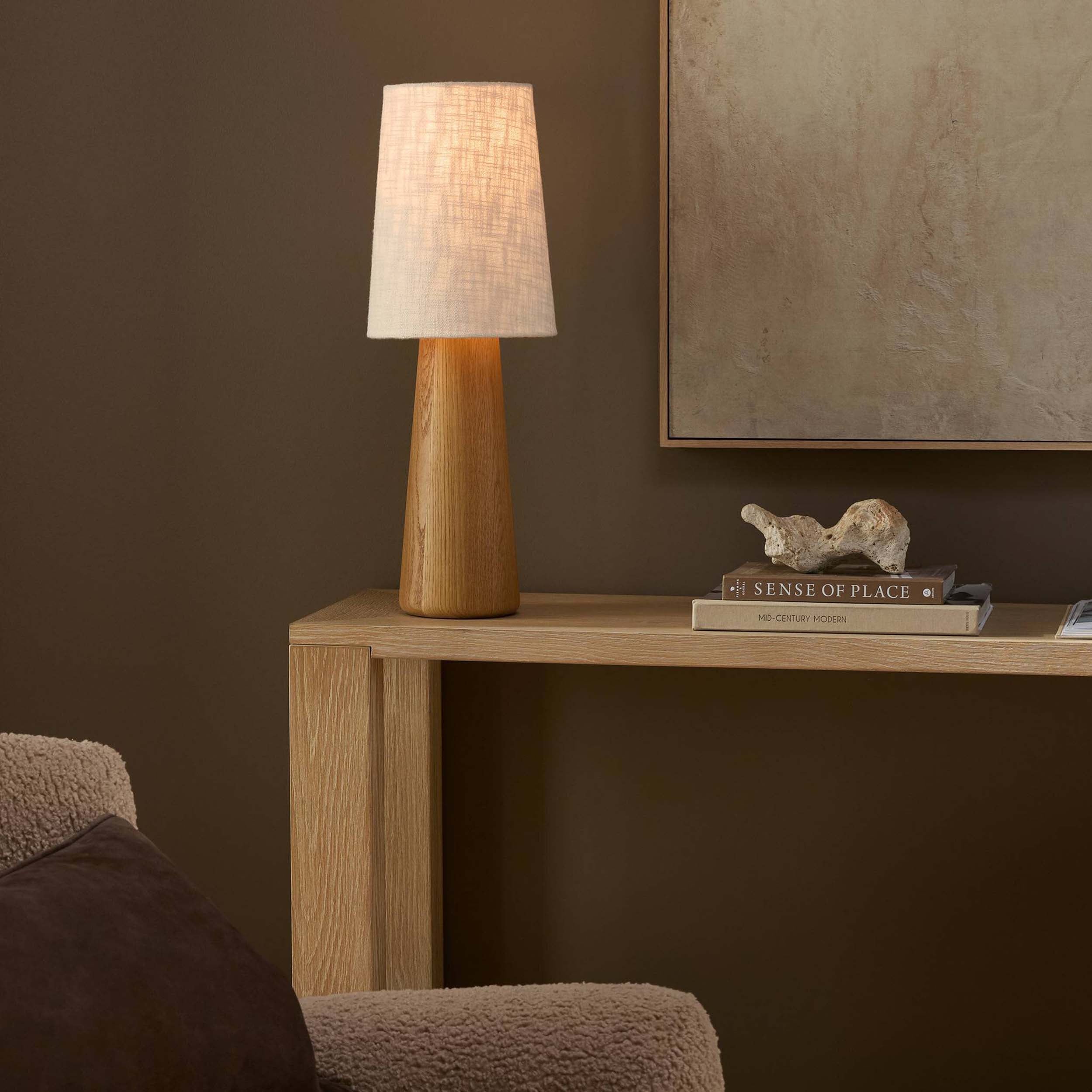 Nora Drum Table Lamp, Light Oak