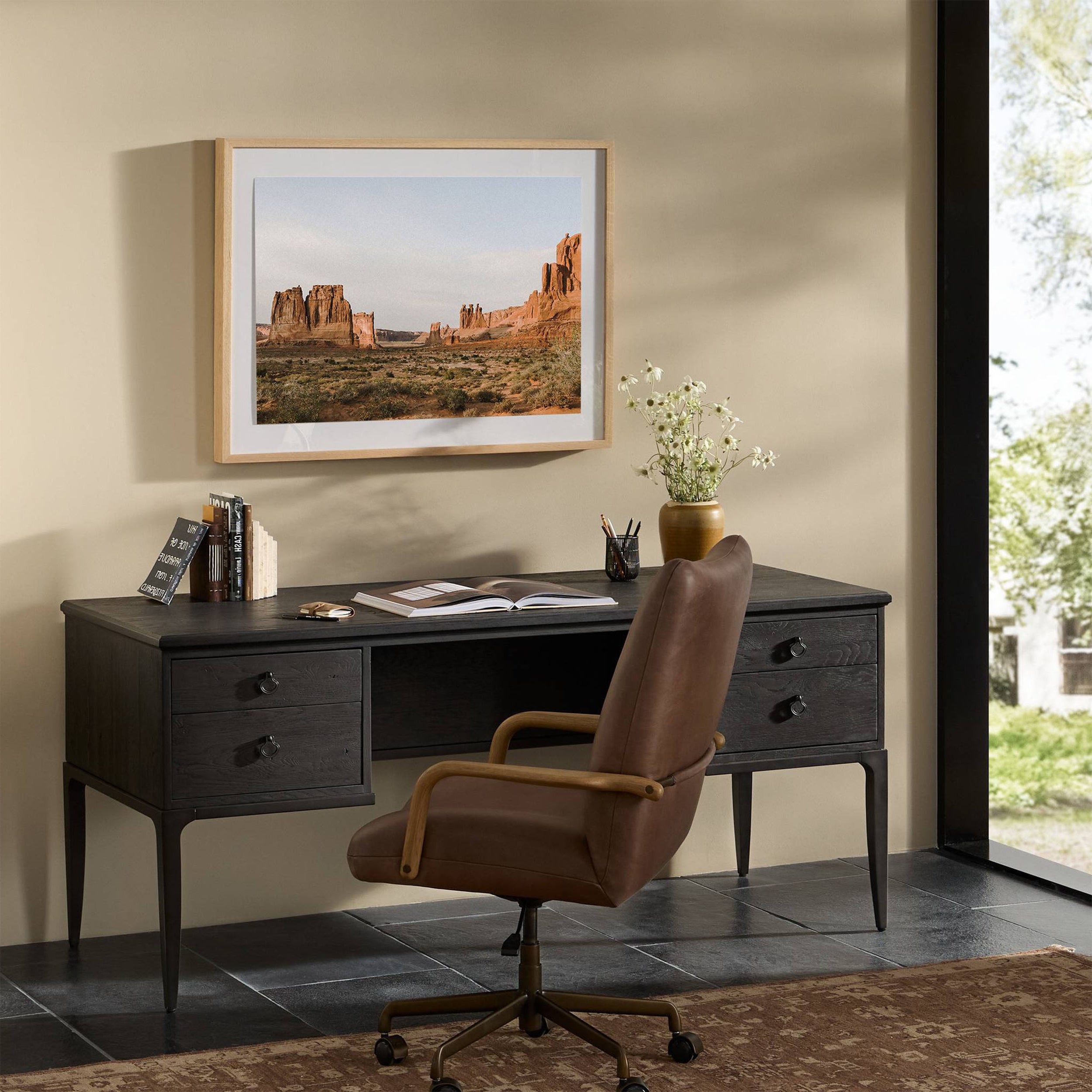 Alden Desk, Worn Black Oak Veneer