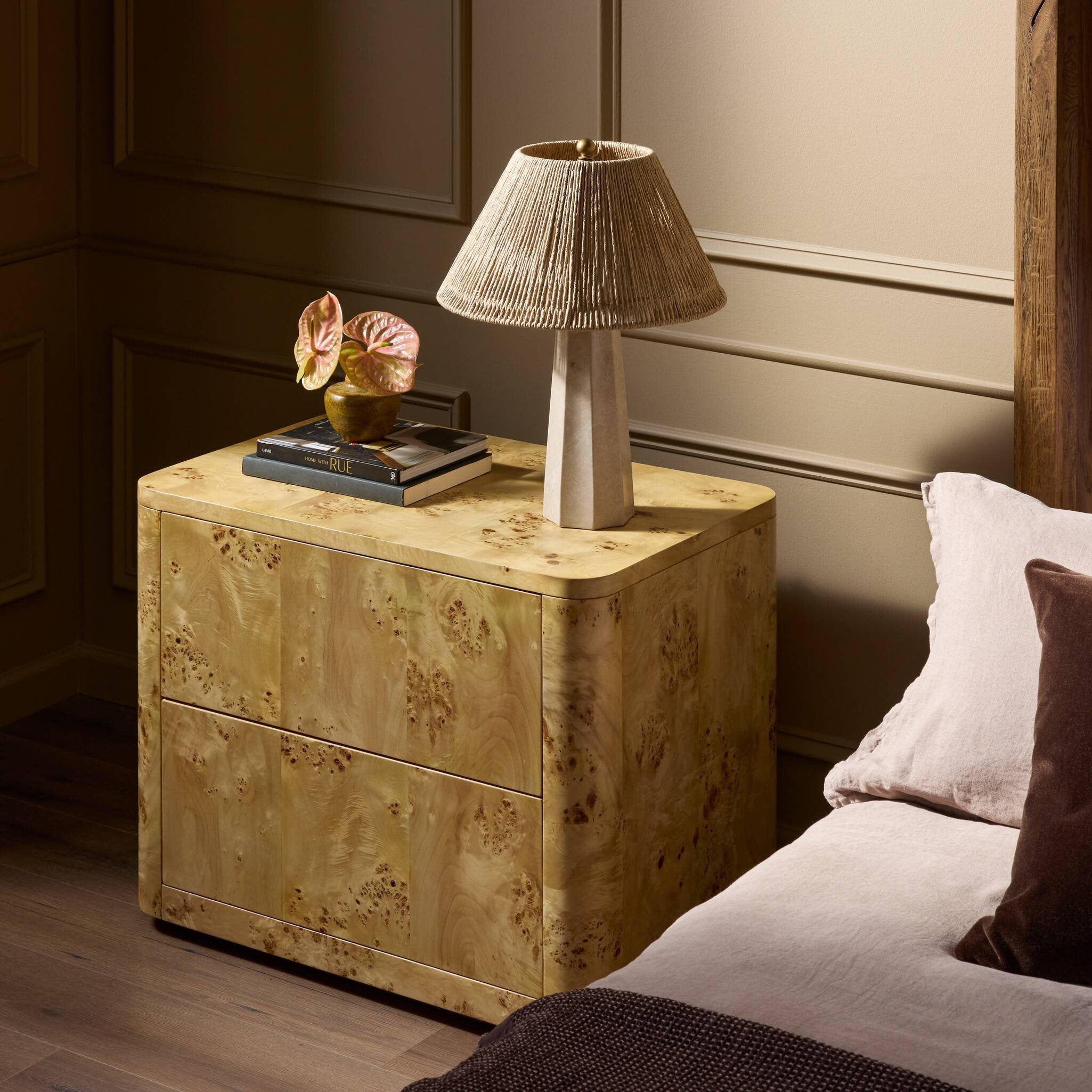 Mullins Nightstand, Natural Mappa Burl