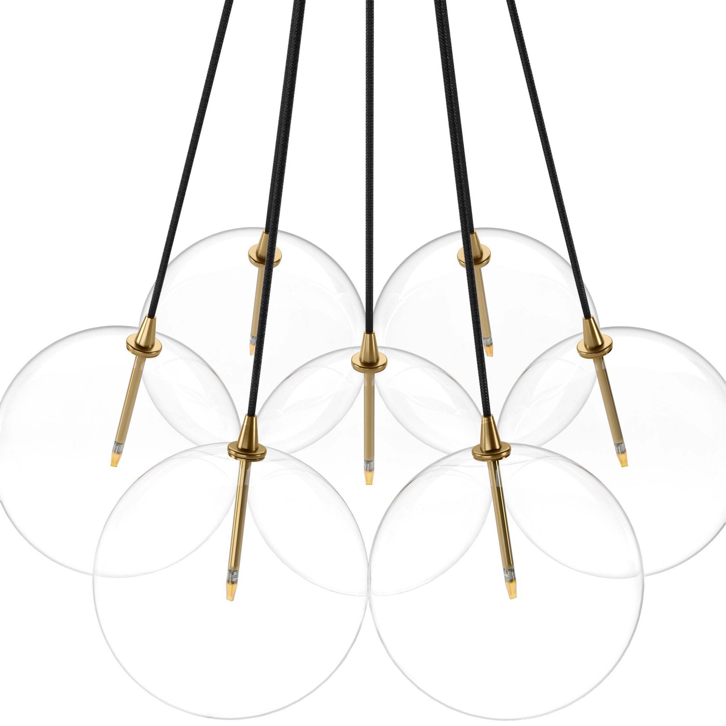 Cloud 7 Globe Chandelier, Clear Glass, Burnished Brass