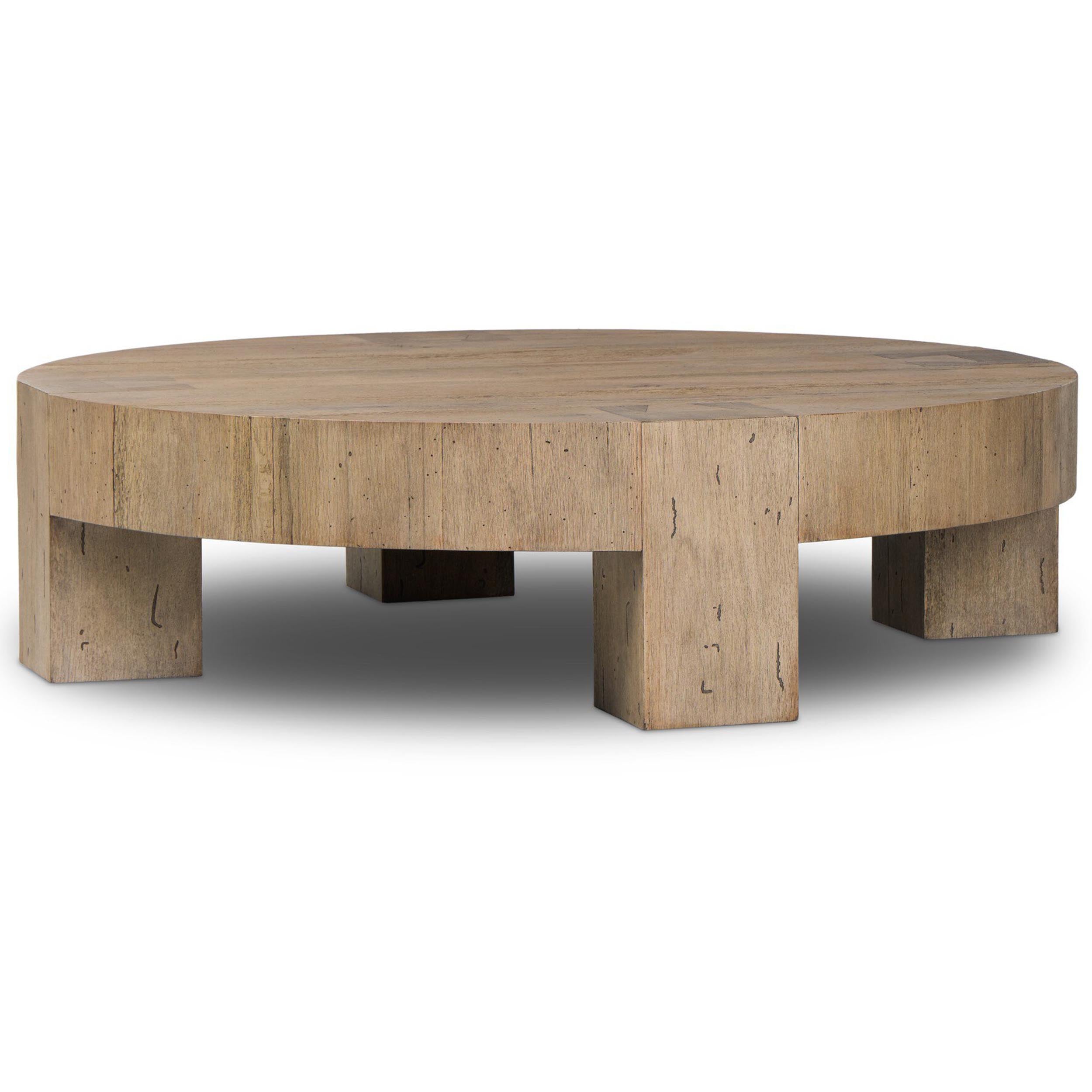 Abaso Round Coffee Table, Rustic Wormwood Oak