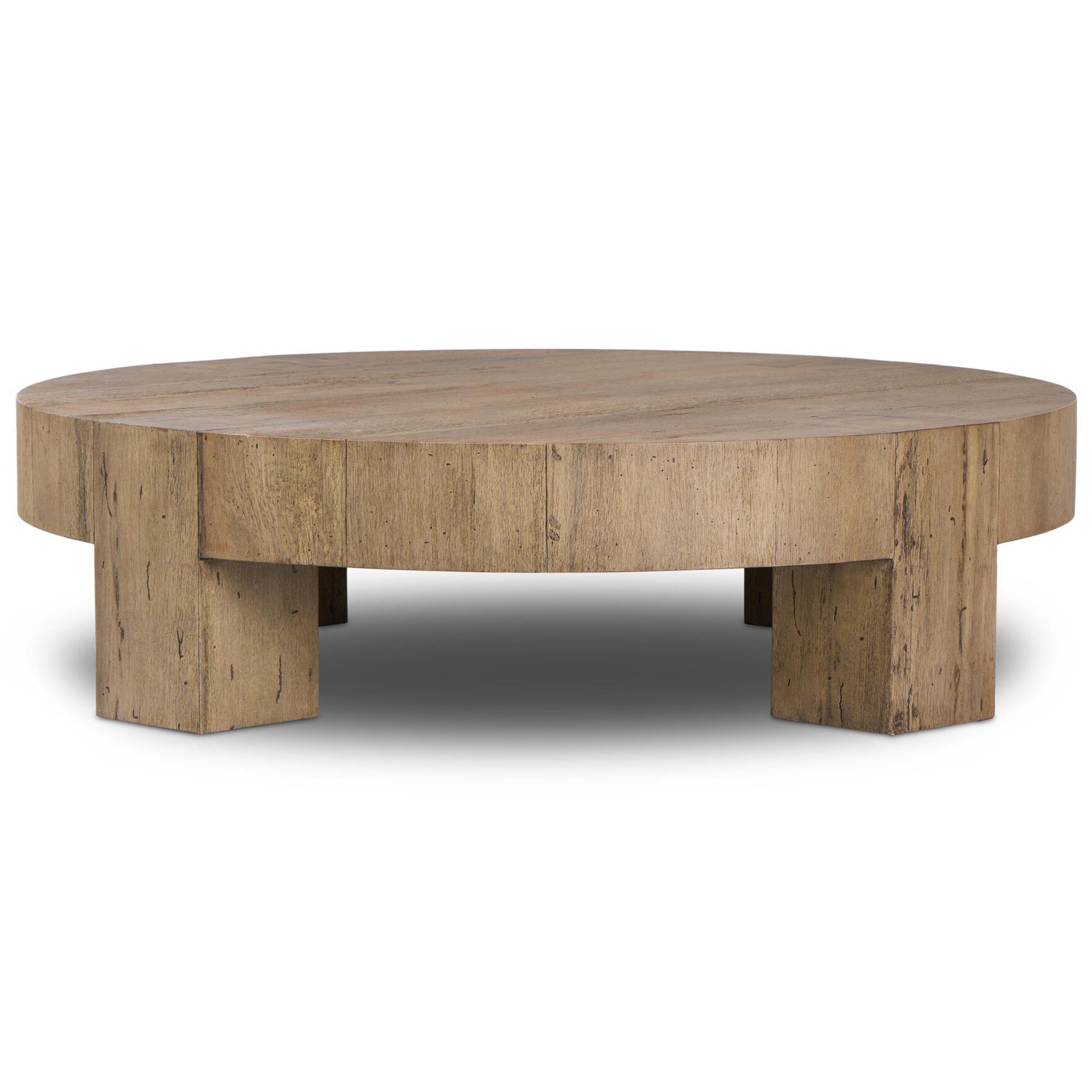 Abaso Round Coffee Table, Rustic Wormwood Oak