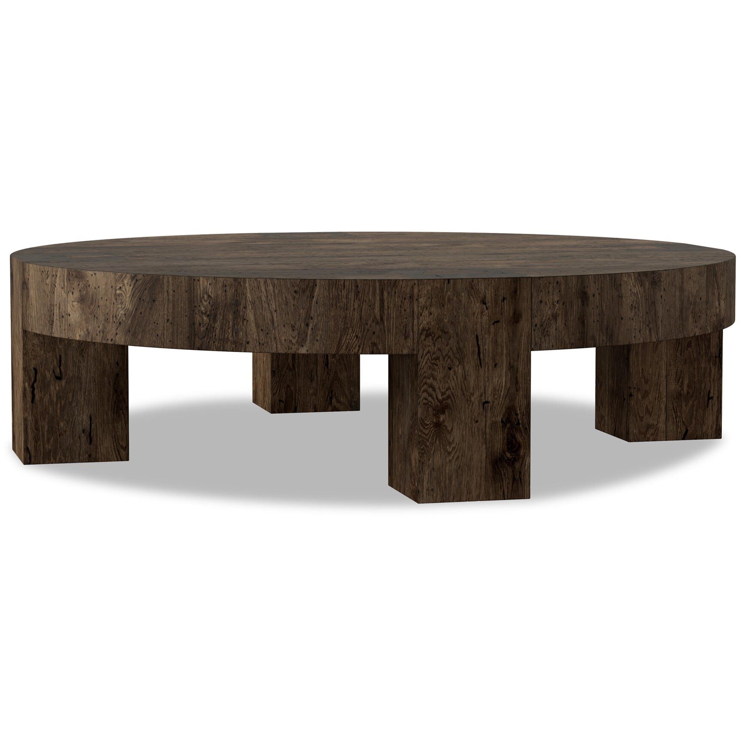 Abaso Round Coffee Table, Ebony Rustic Wormwood Oak