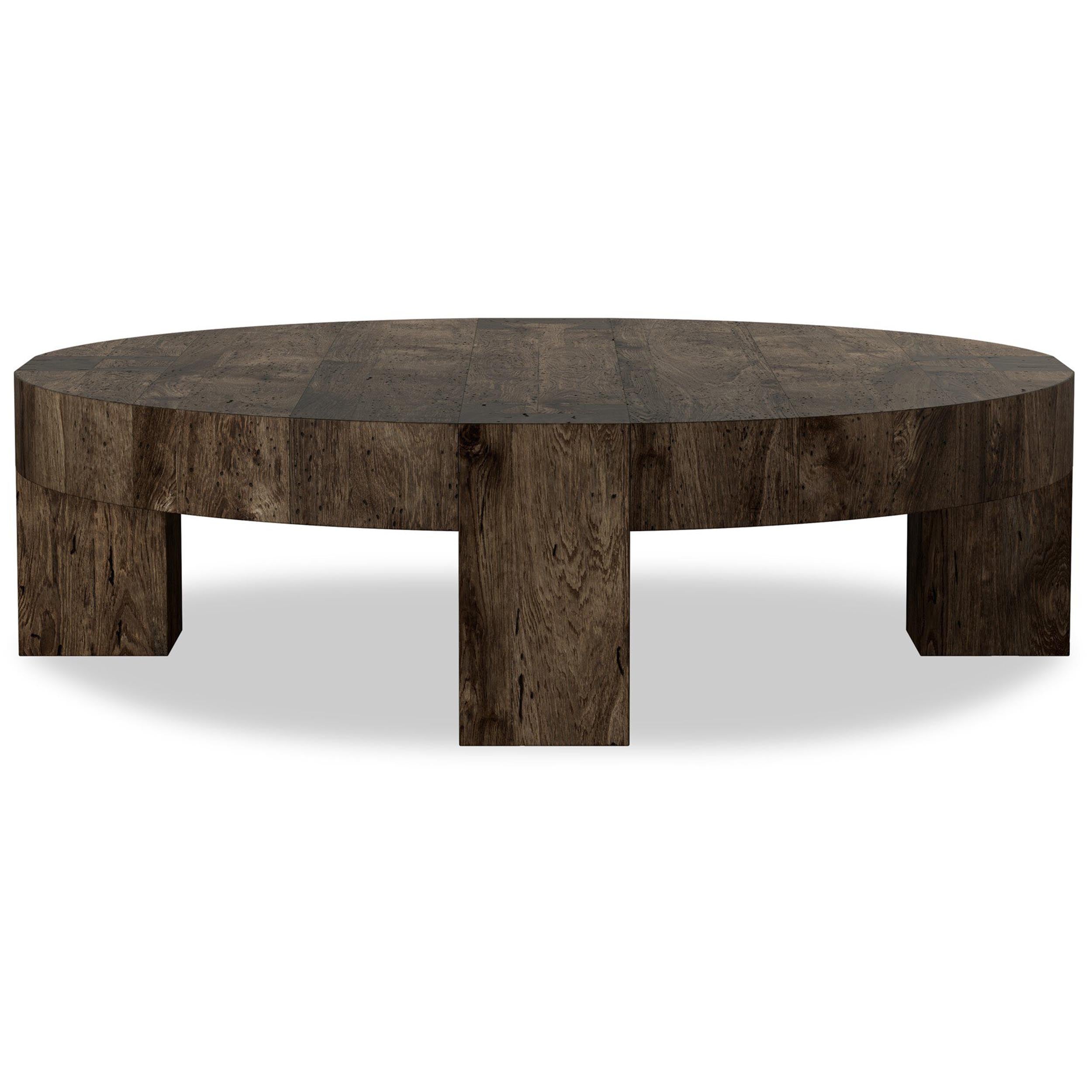 Abaso Round Coffee Table, Ebony Rustic Wormwood Oak