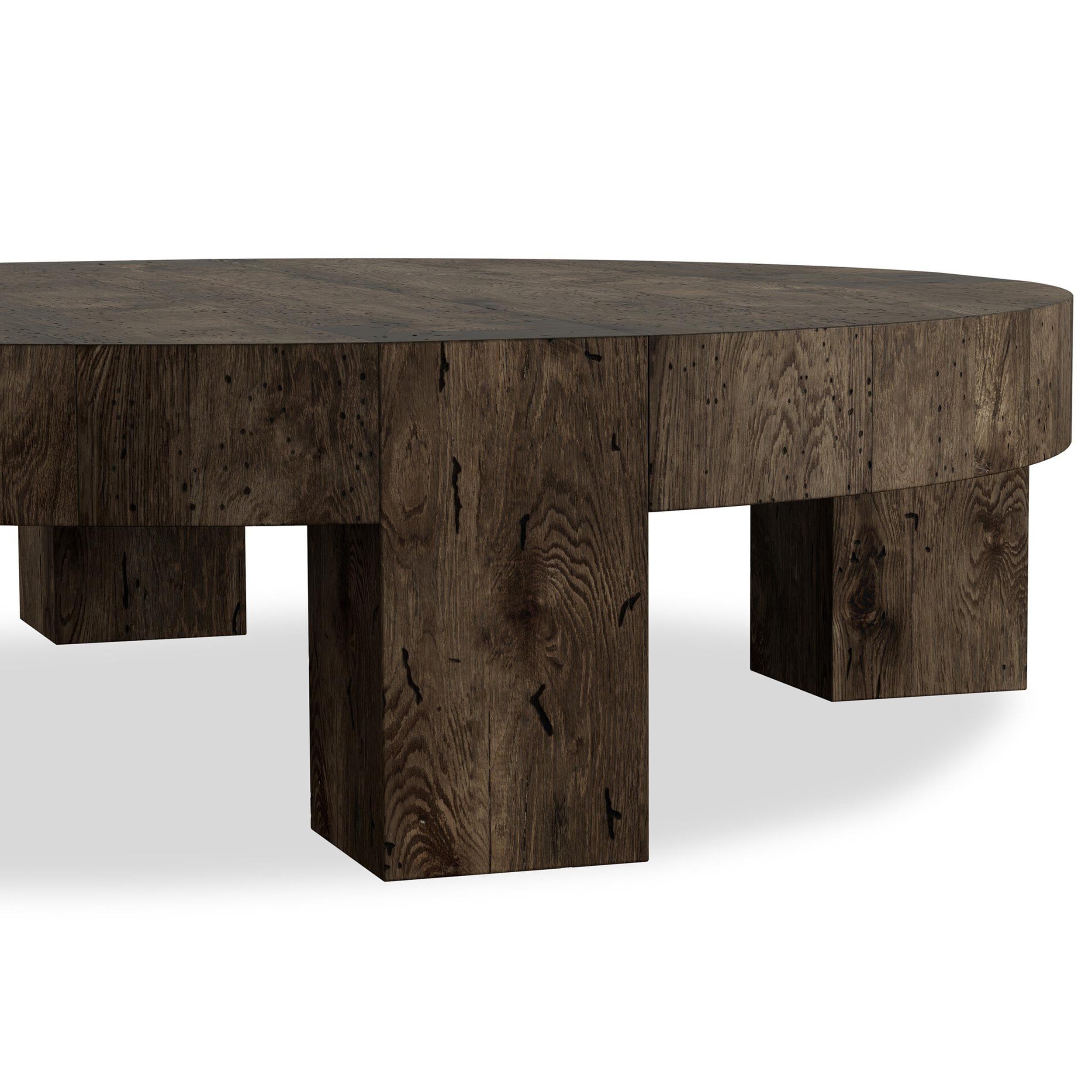 Abaso Round Coffee Table, Ebony Rustic Wormwood Oak