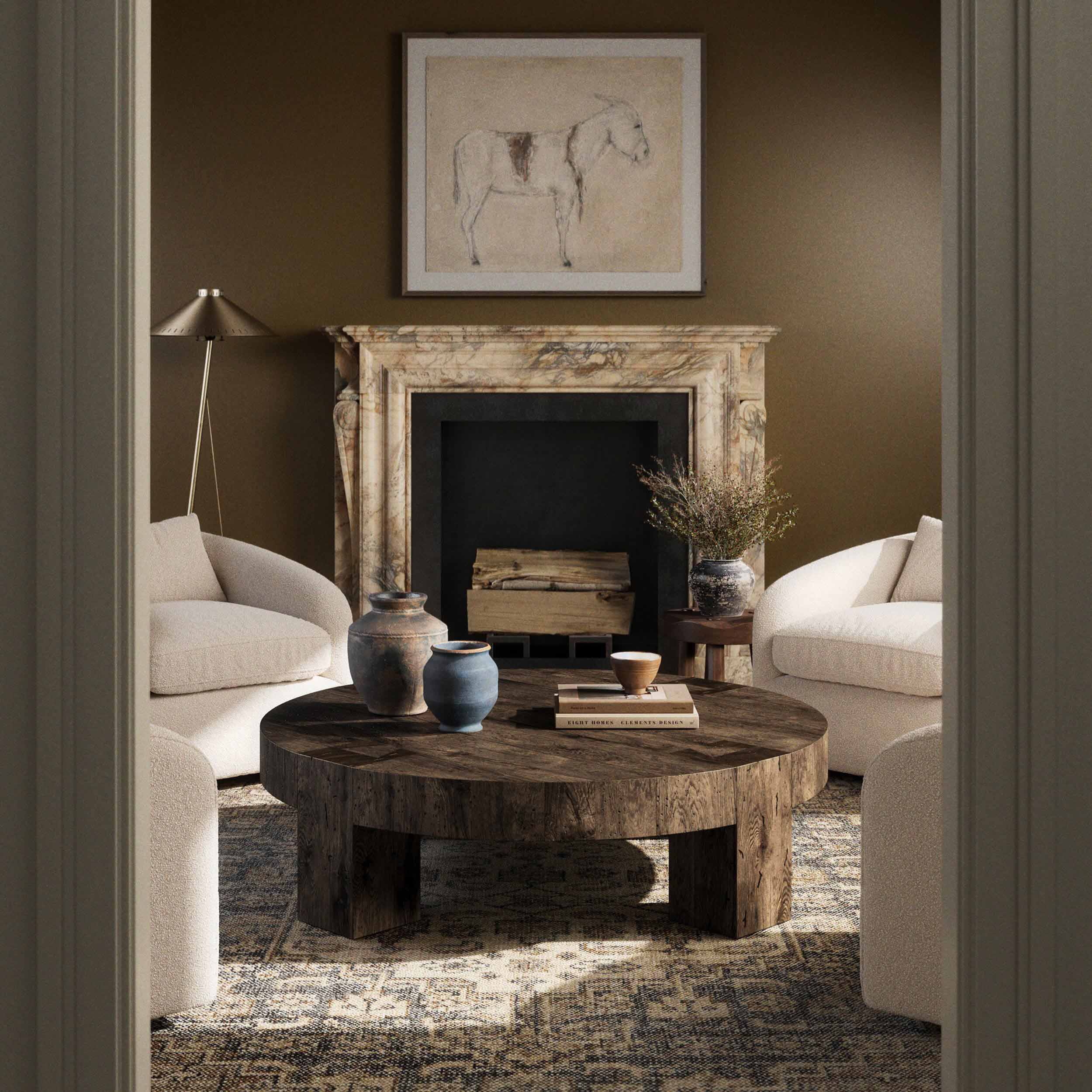 Abaso Round Coffee Table, Ebony Rustic Wormwood Oak