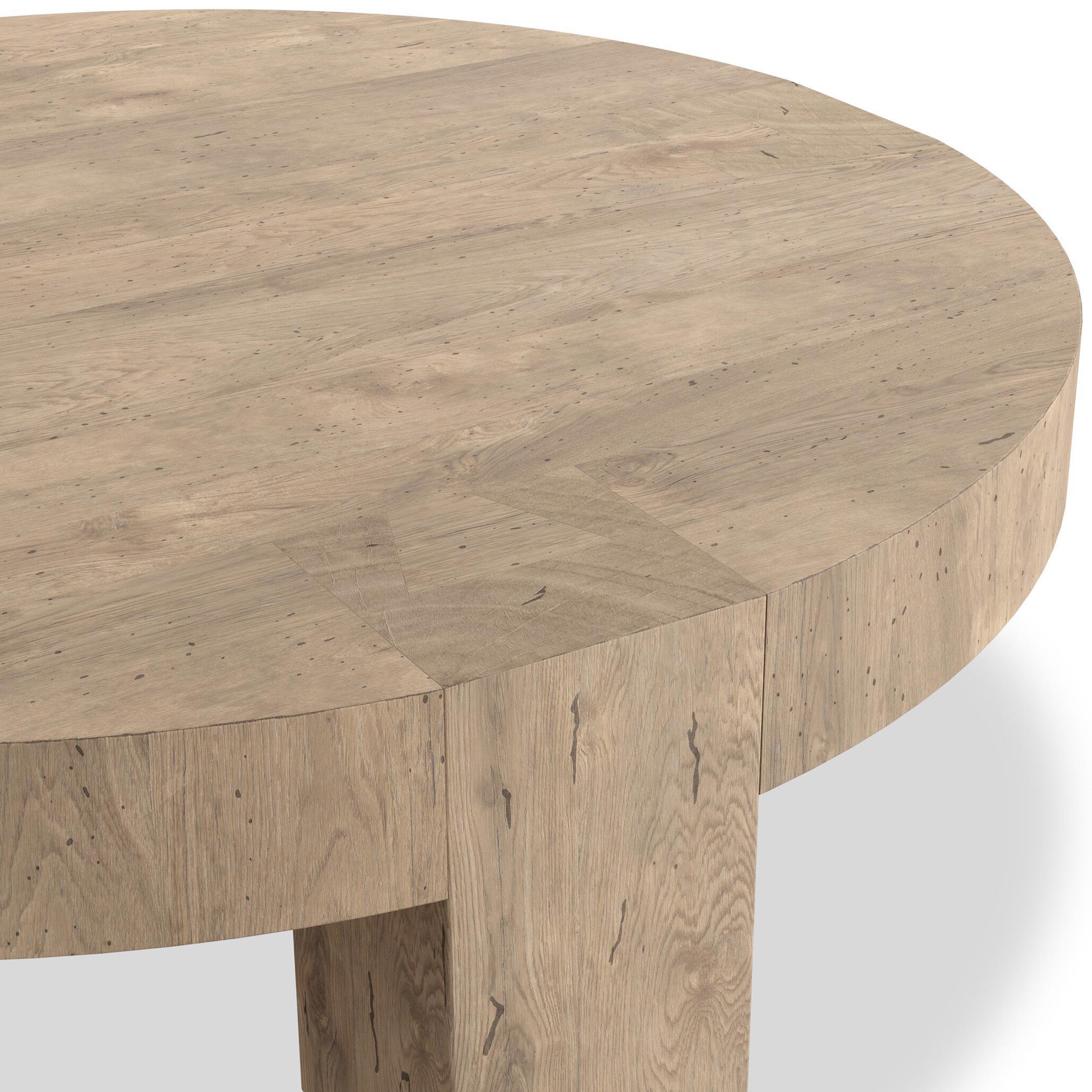 Abaso Round Coffee Table, Whitewash Rustic Wormwood Oak