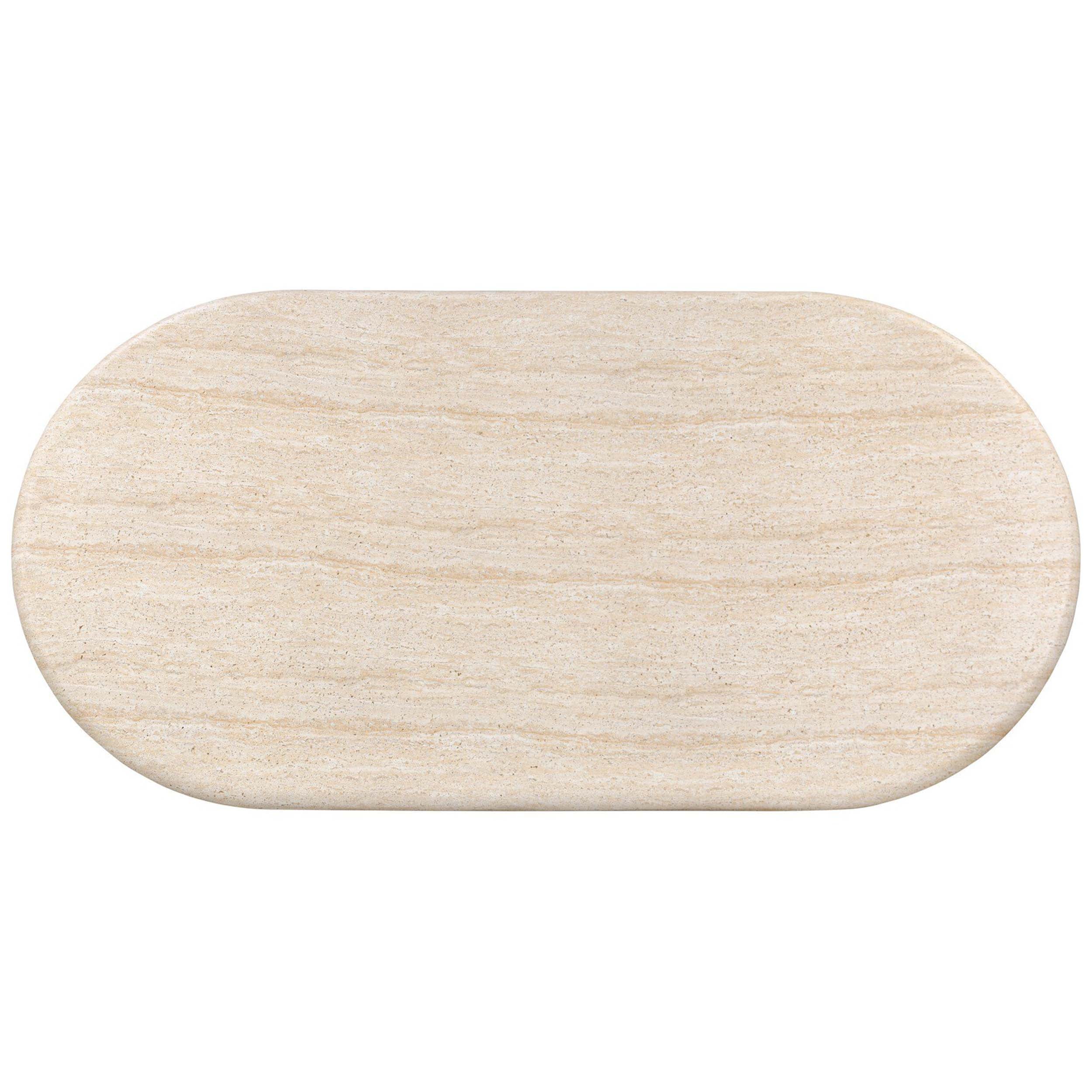 Poole Outdoor Dining Table 78", Textured Sand Concrete oval tabletop with a unique marbled appearance.