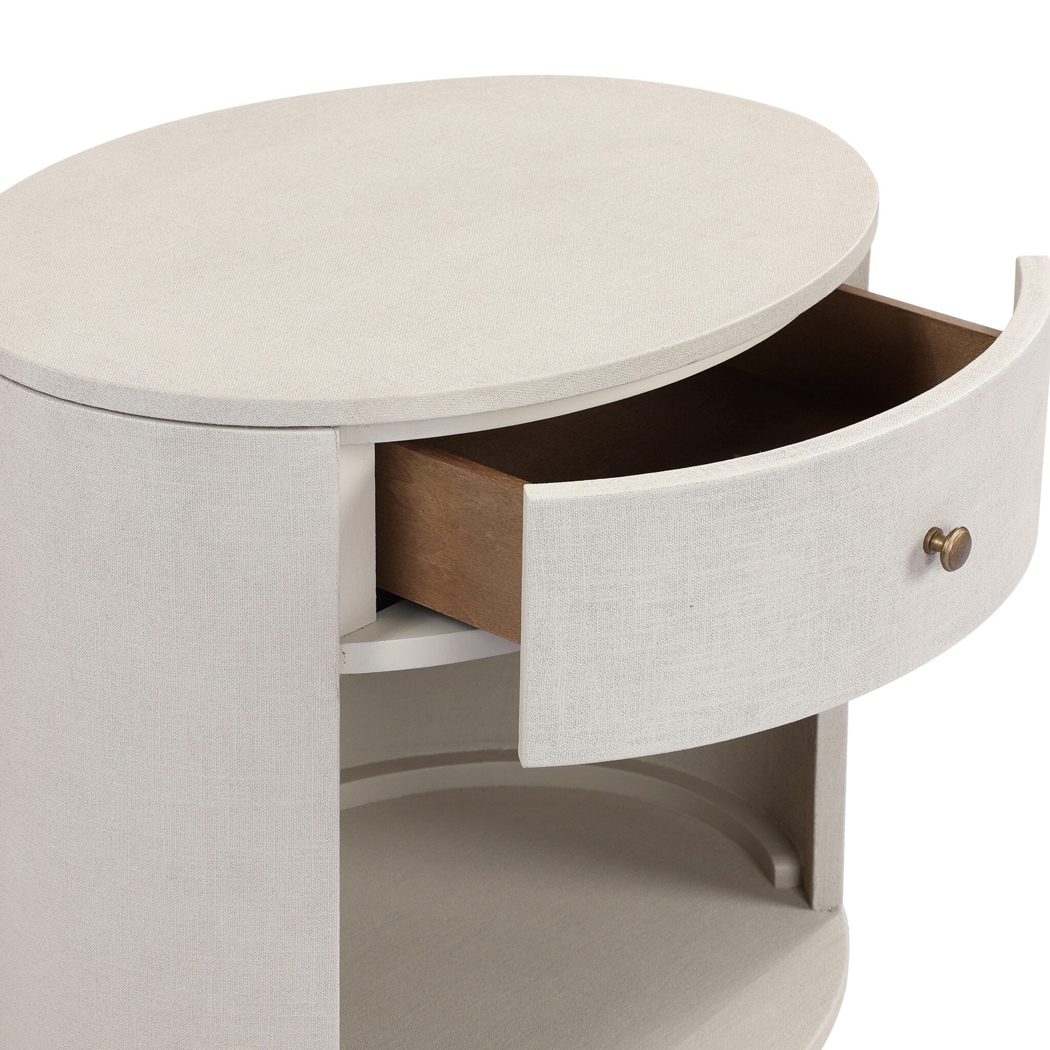 Amelia Oval One Drawer Nightstand, Ivory Painted Linen