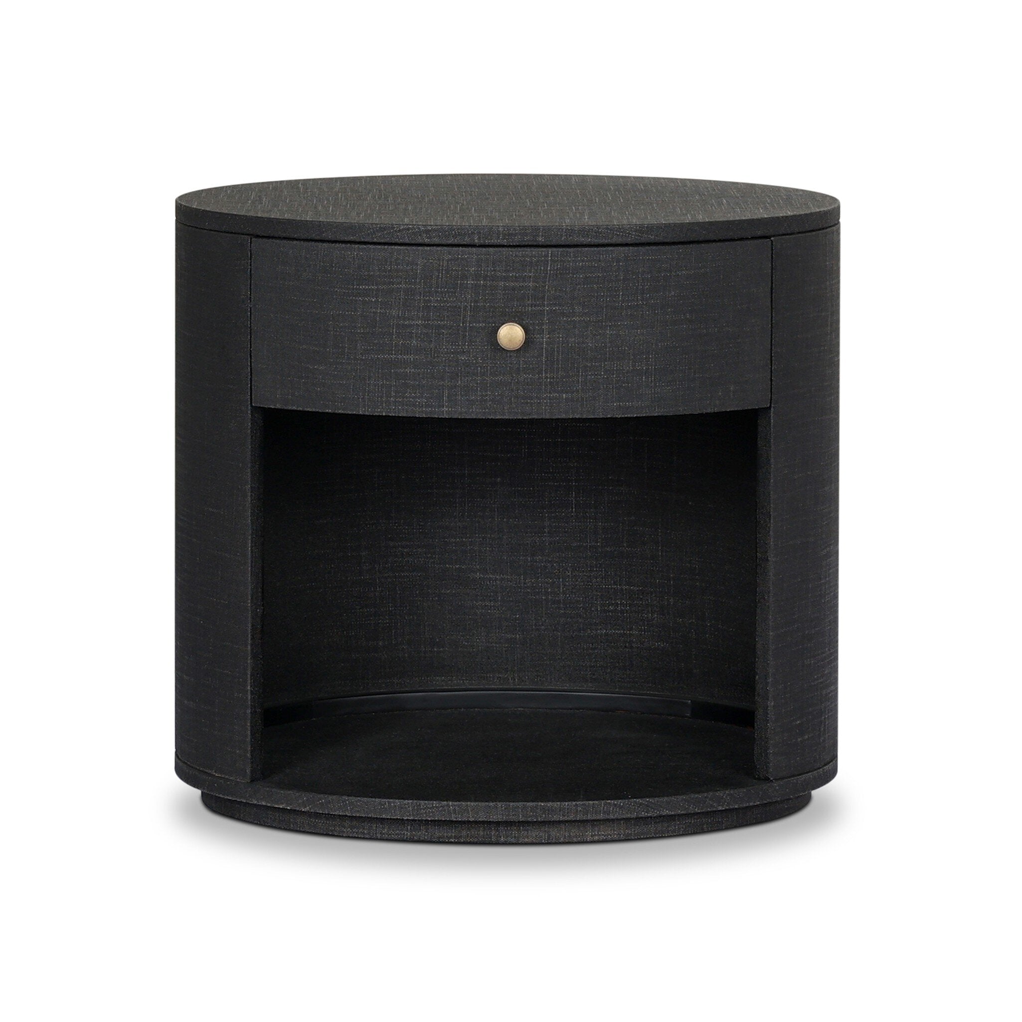 Amelia Oval One Drawer Nightstand, Black Linen