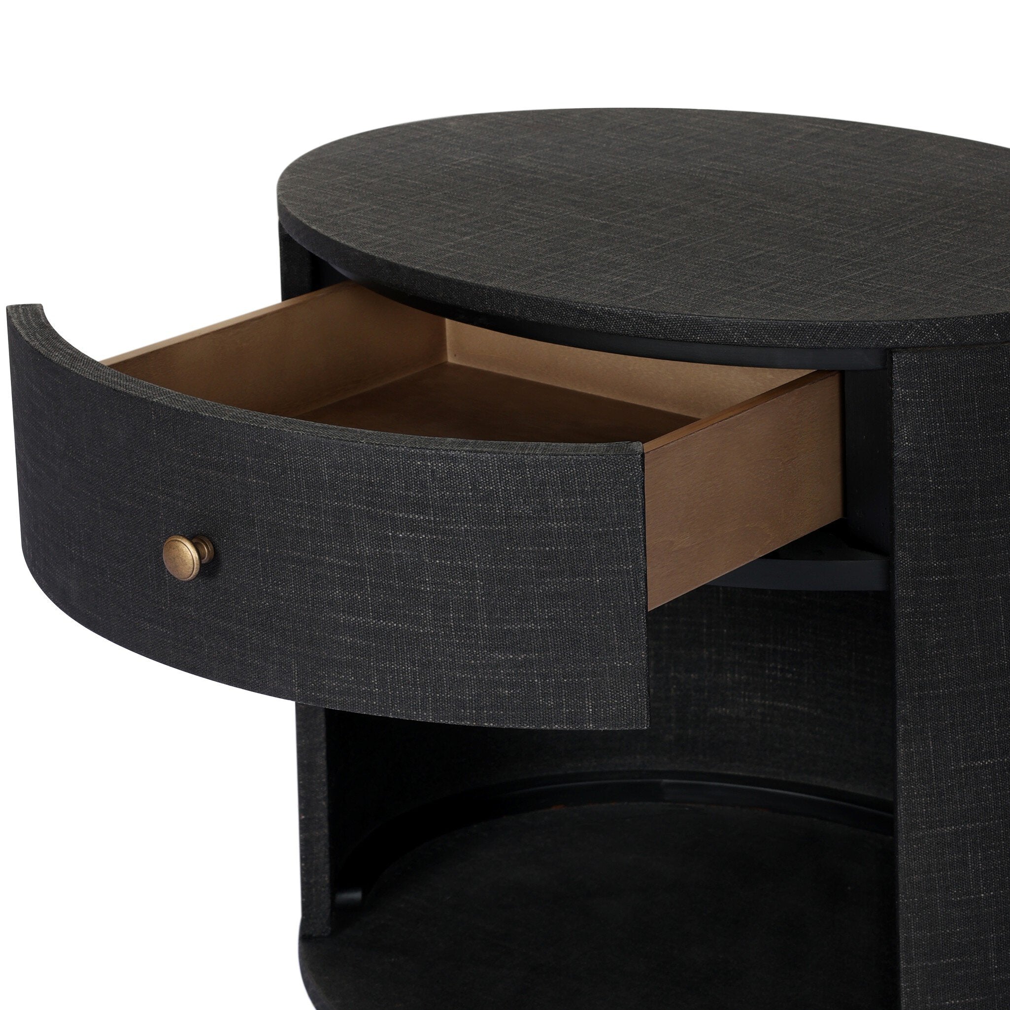 Amelia Oval One Drawer Nightstand, Black Linen