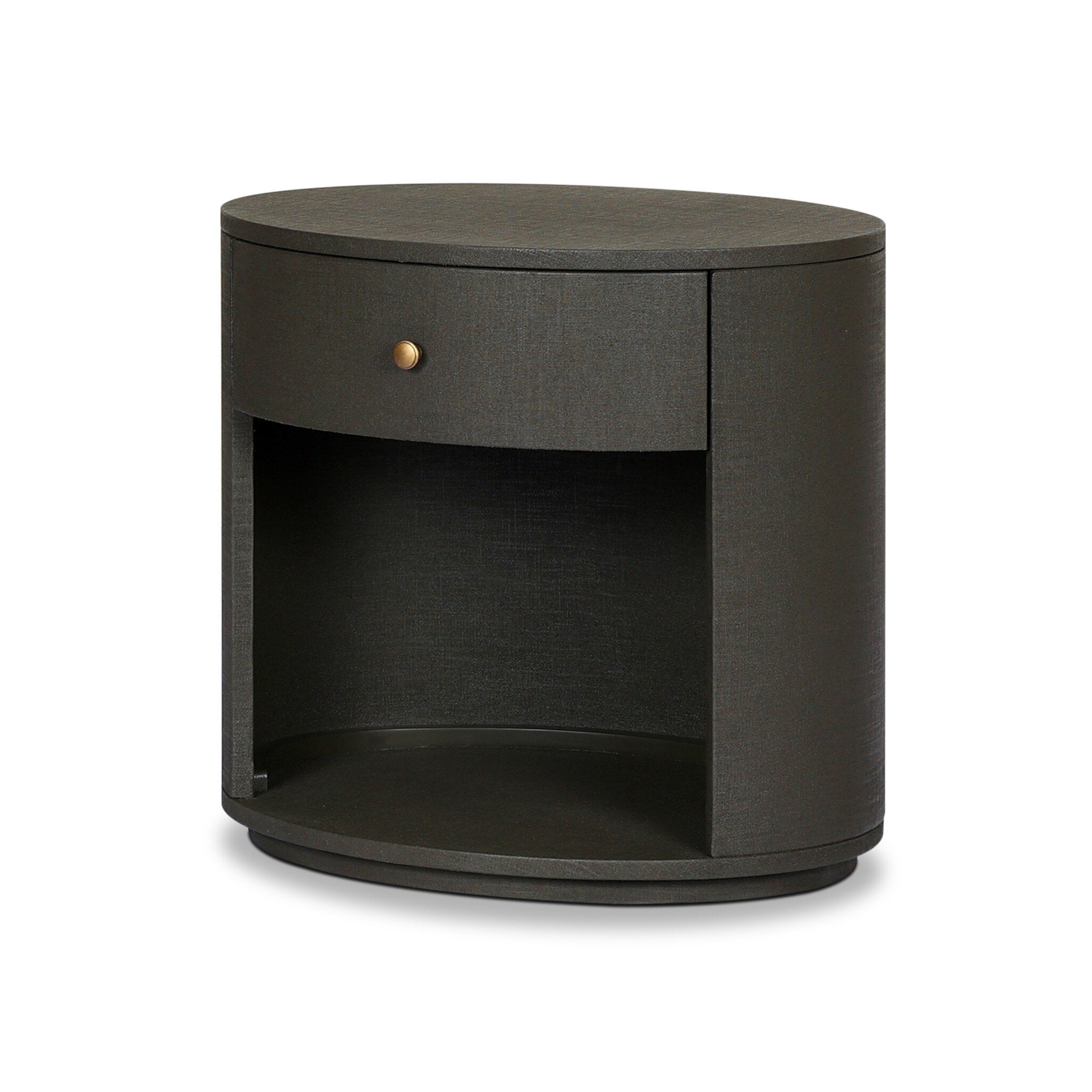 Amelia Oval One Drawer Nightstand, Dark Green Lacquered Linen