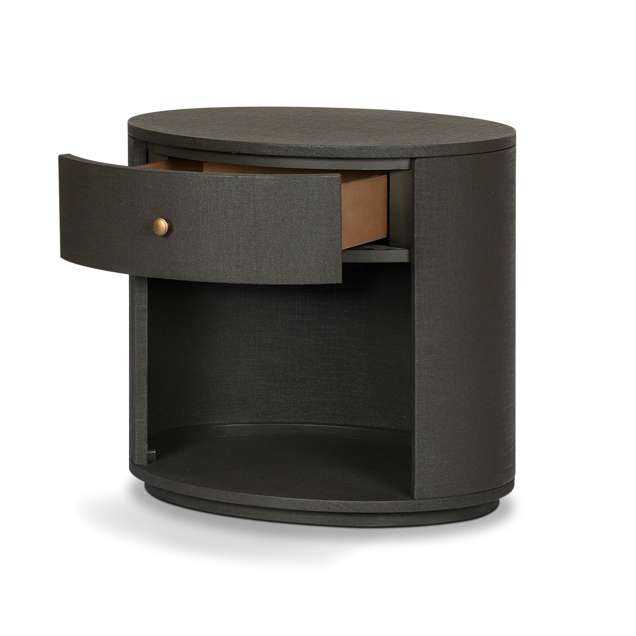 Amelia Oval One Drawer Nightstand, Dark Green Lacquered Linen