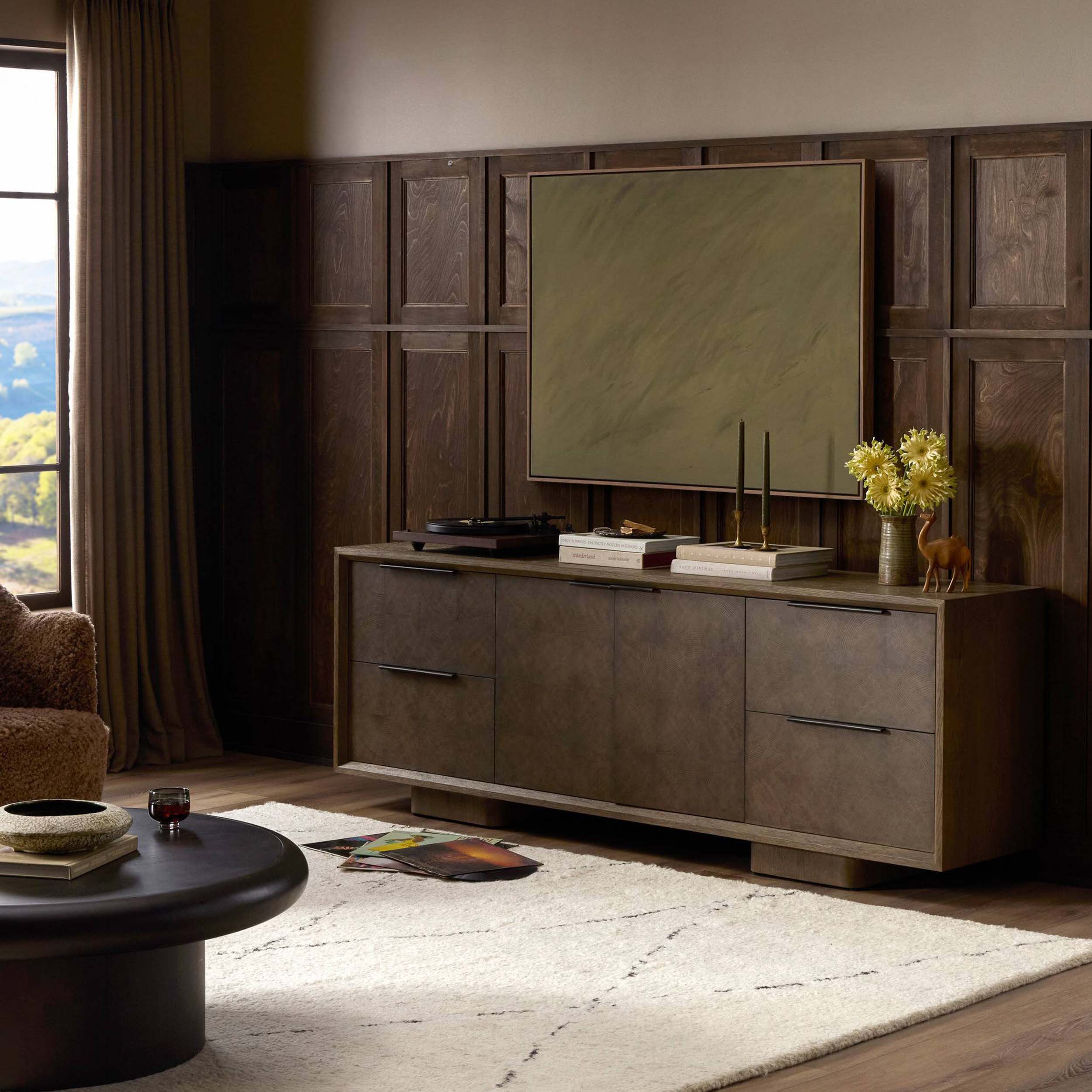 Salta Media Console, Brown Oak Thick Veneer