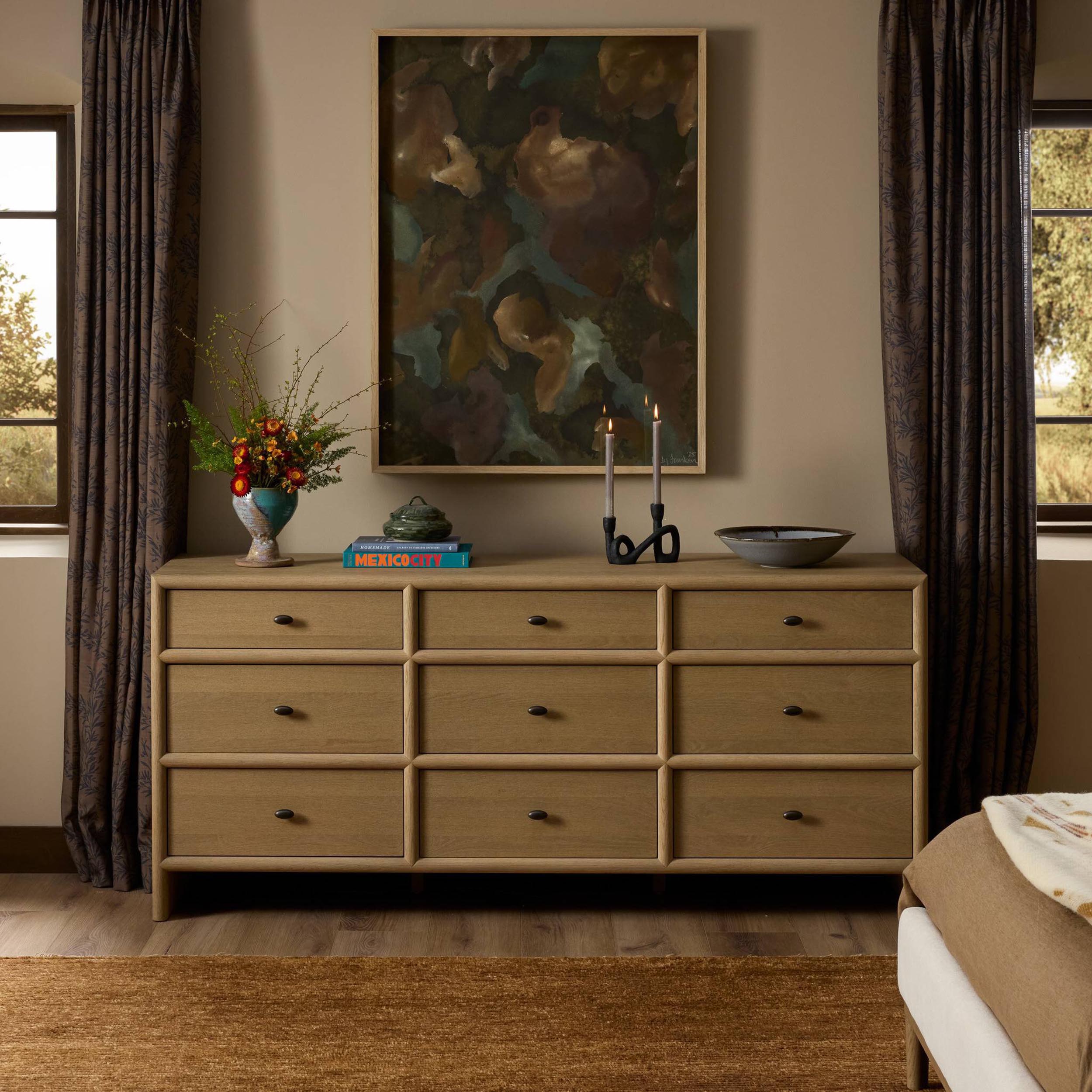Analisa 9 Drawer Dresser, Sandy Oak Veneer