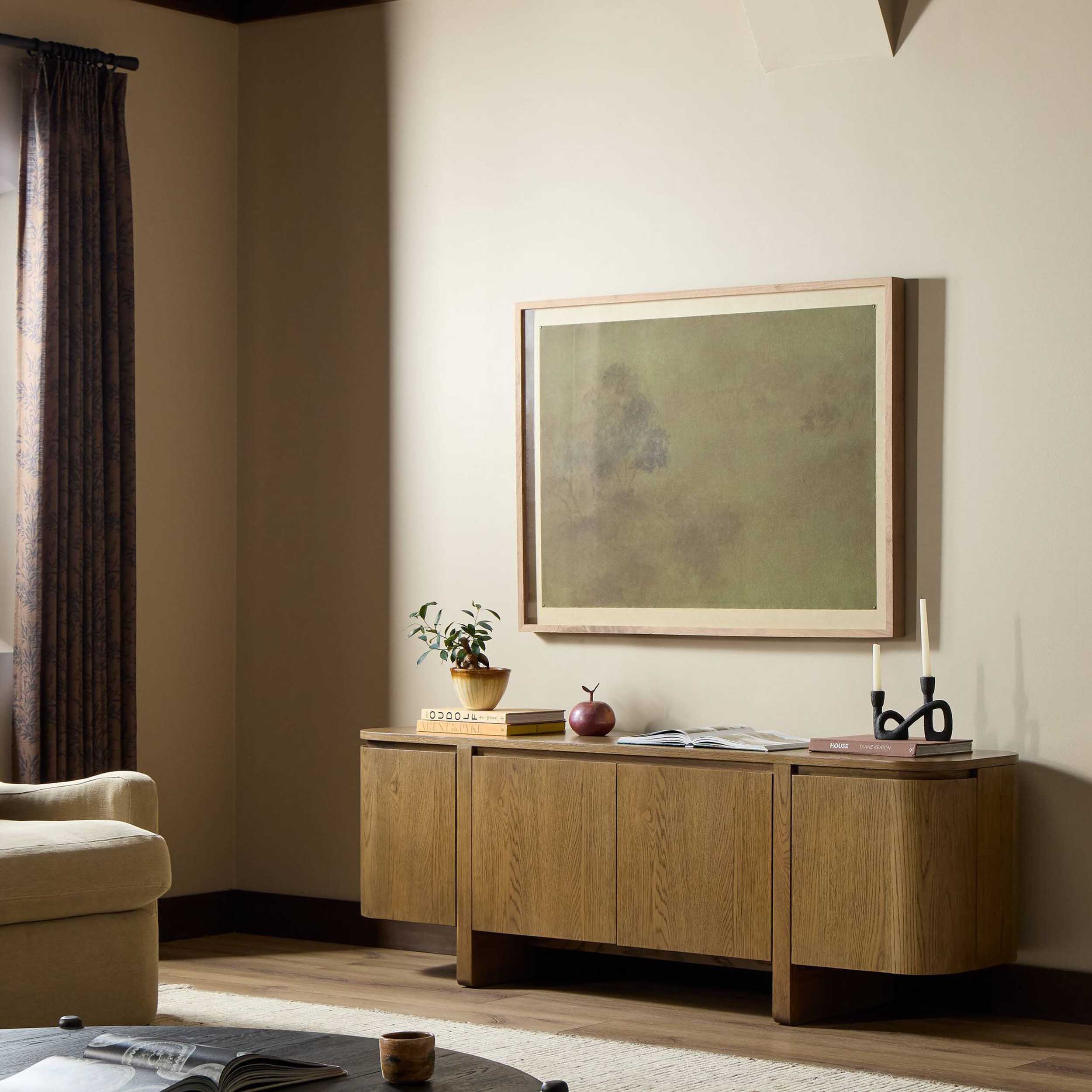 Elle 4 Door Media Console, Tawny Oak Veneer