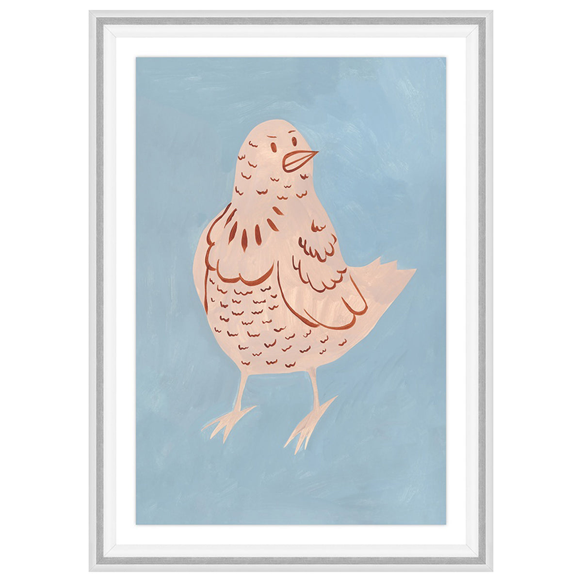 Charming illustration of a bird with pink feathers on a blue background, featured in Pet Gestures IV.