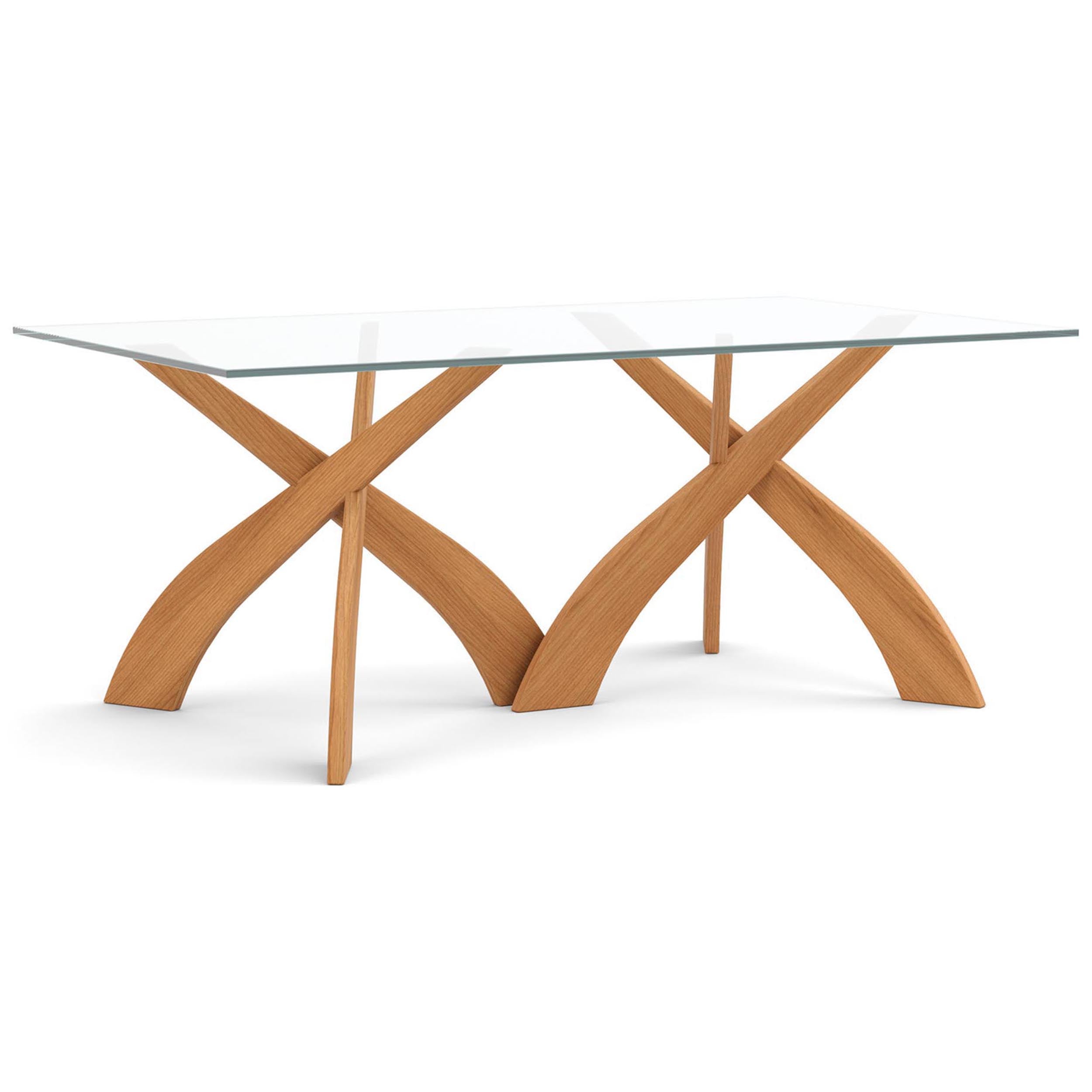 Entwine Double Pedestal Glass Top Table, Natural Cherry