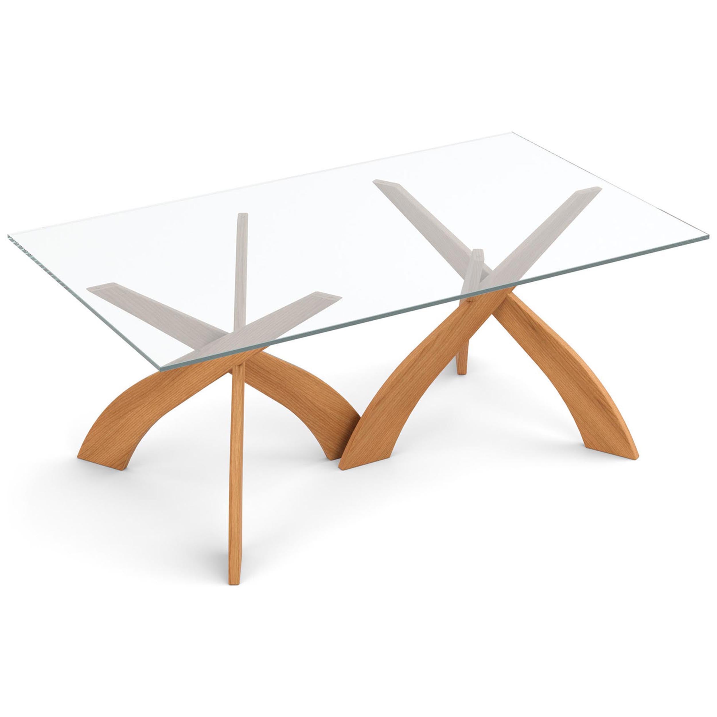 Entwine Double Pedestal Glass Top Table, Natural Cherry