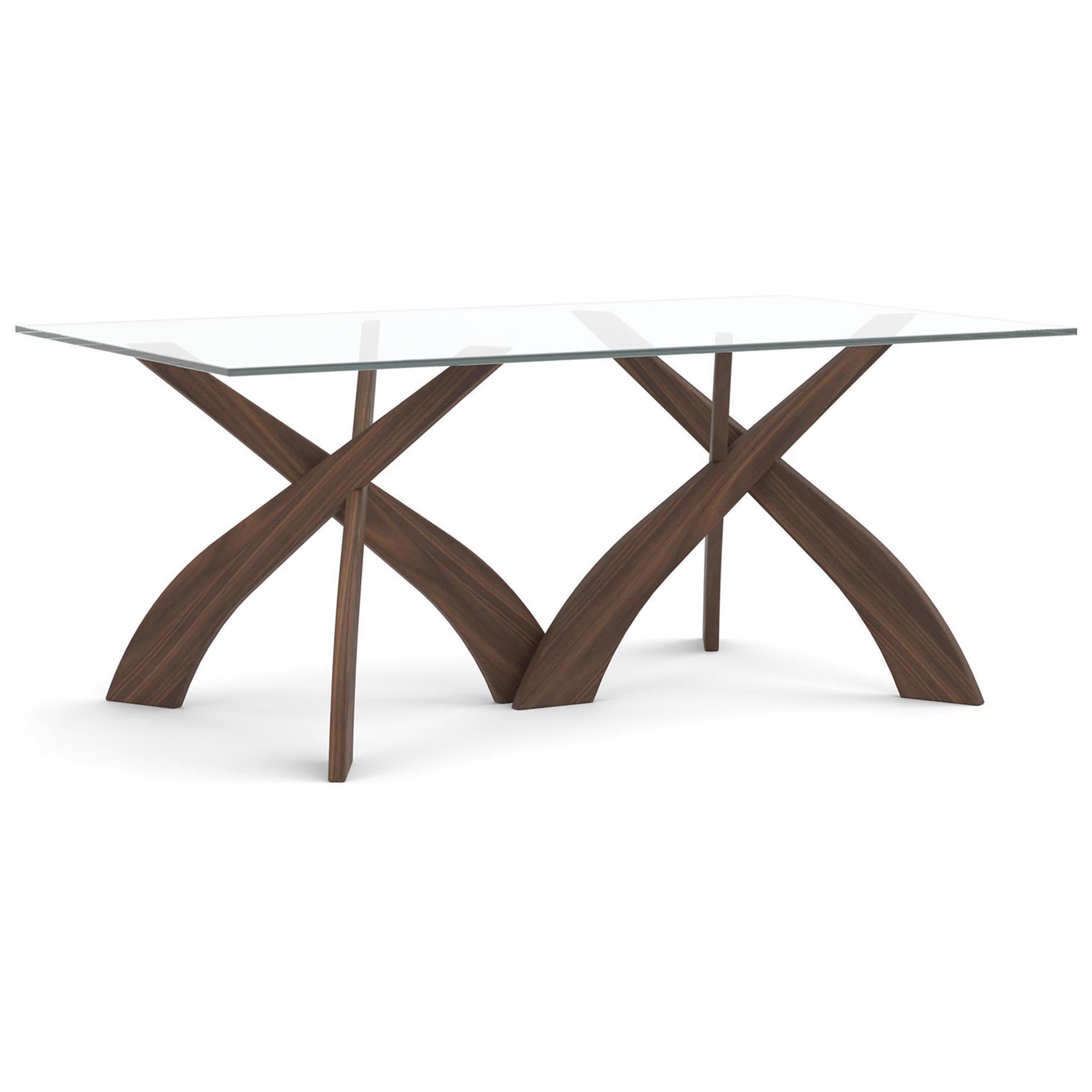 Entwine Double Pedestal Glass Top Table, Natural Walnut