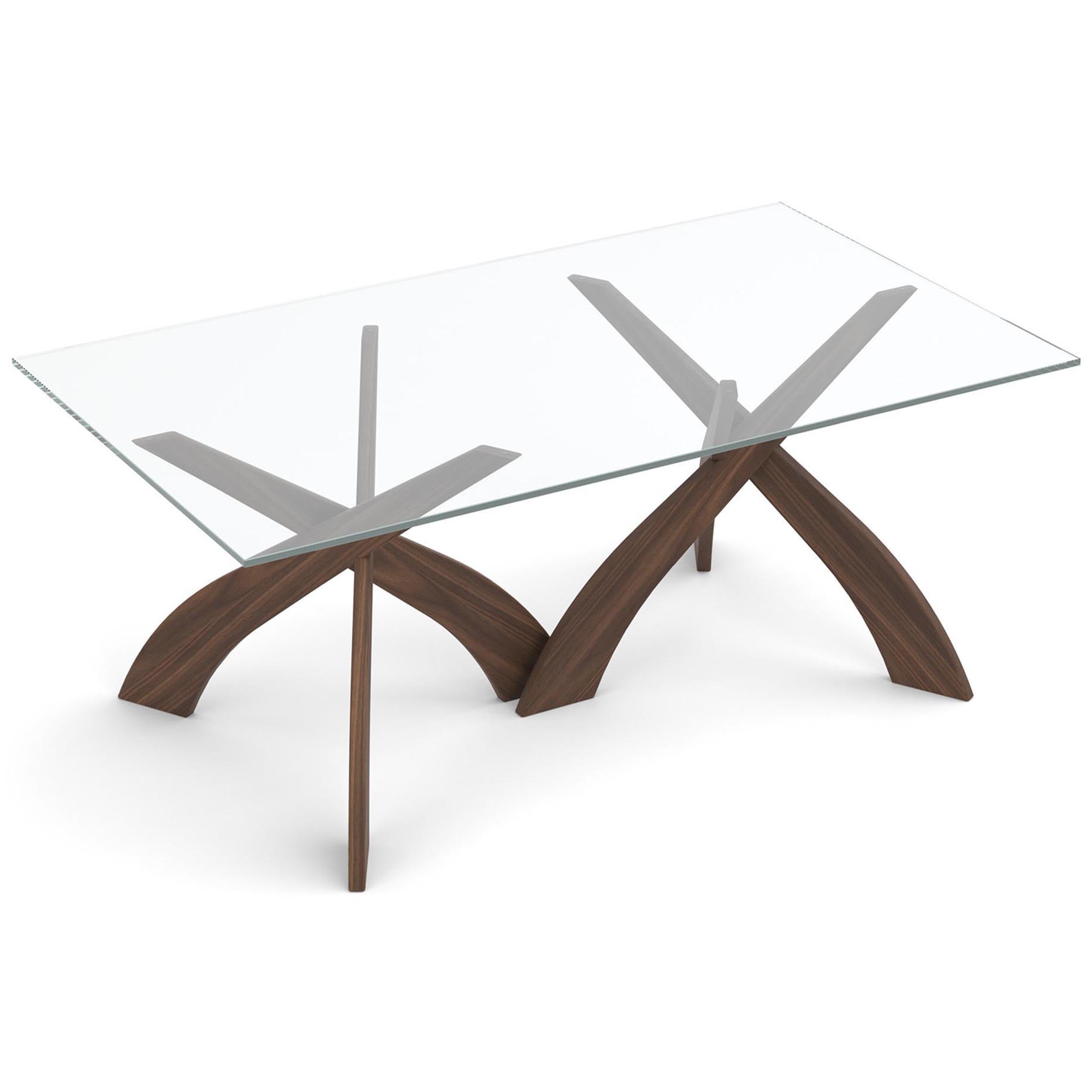 Entwine Double Pedestal Glass Top Table, Natural Walnut