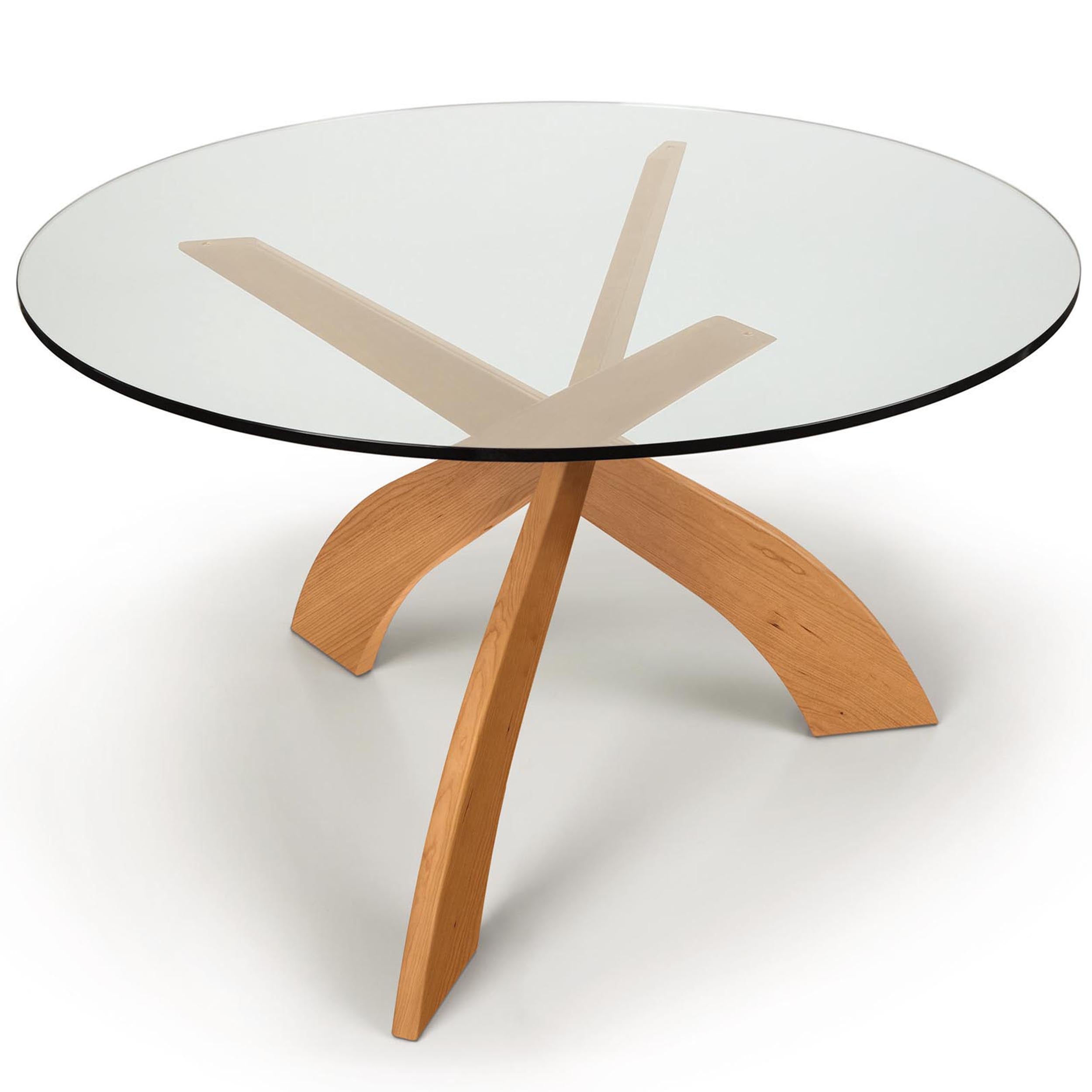 Entwine Round Glass Top Table, Natural Cherry