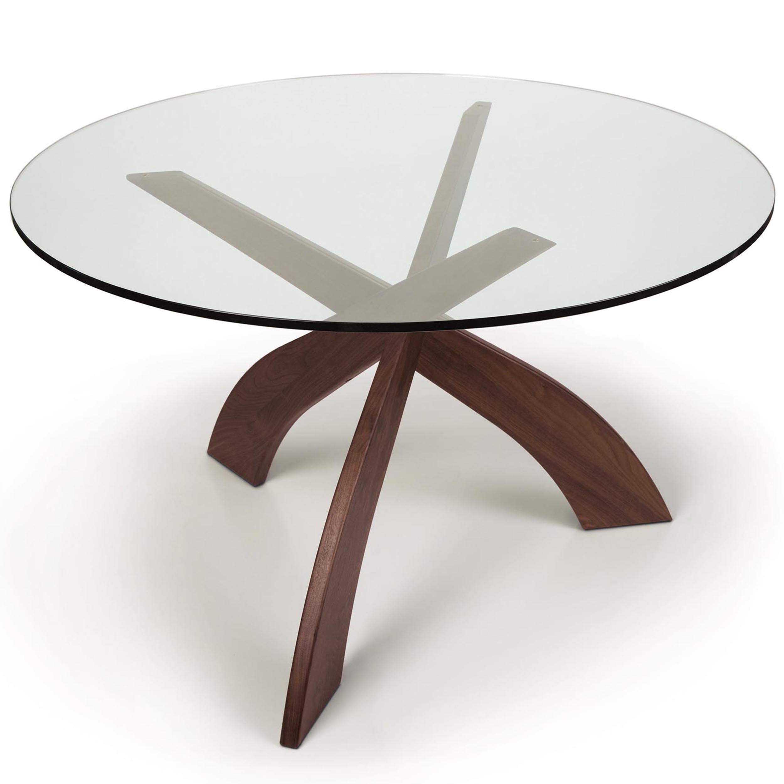 Entwine Round Glass Top Table, Natural Walnut