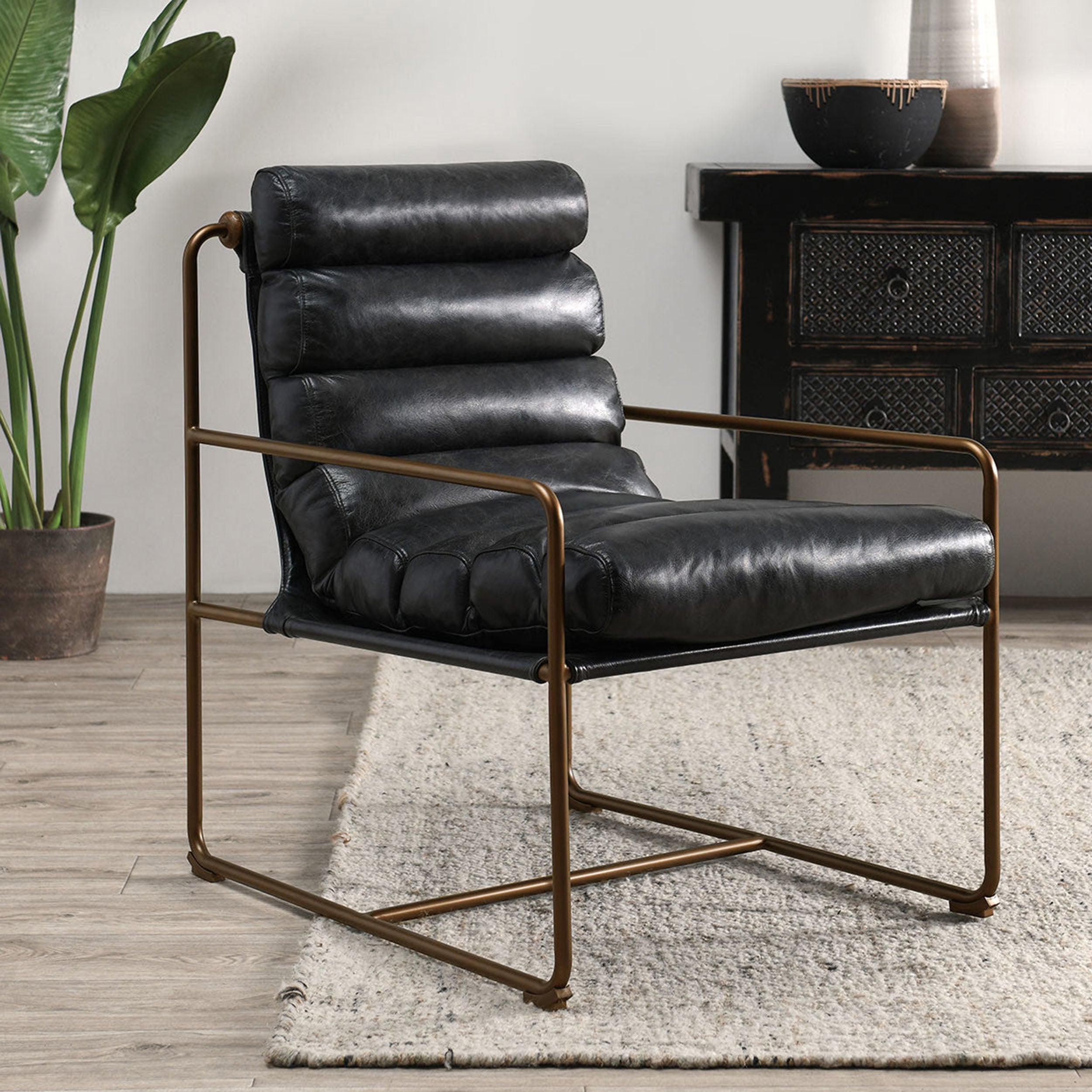 Argo Leather Accent Chair, Jet Black