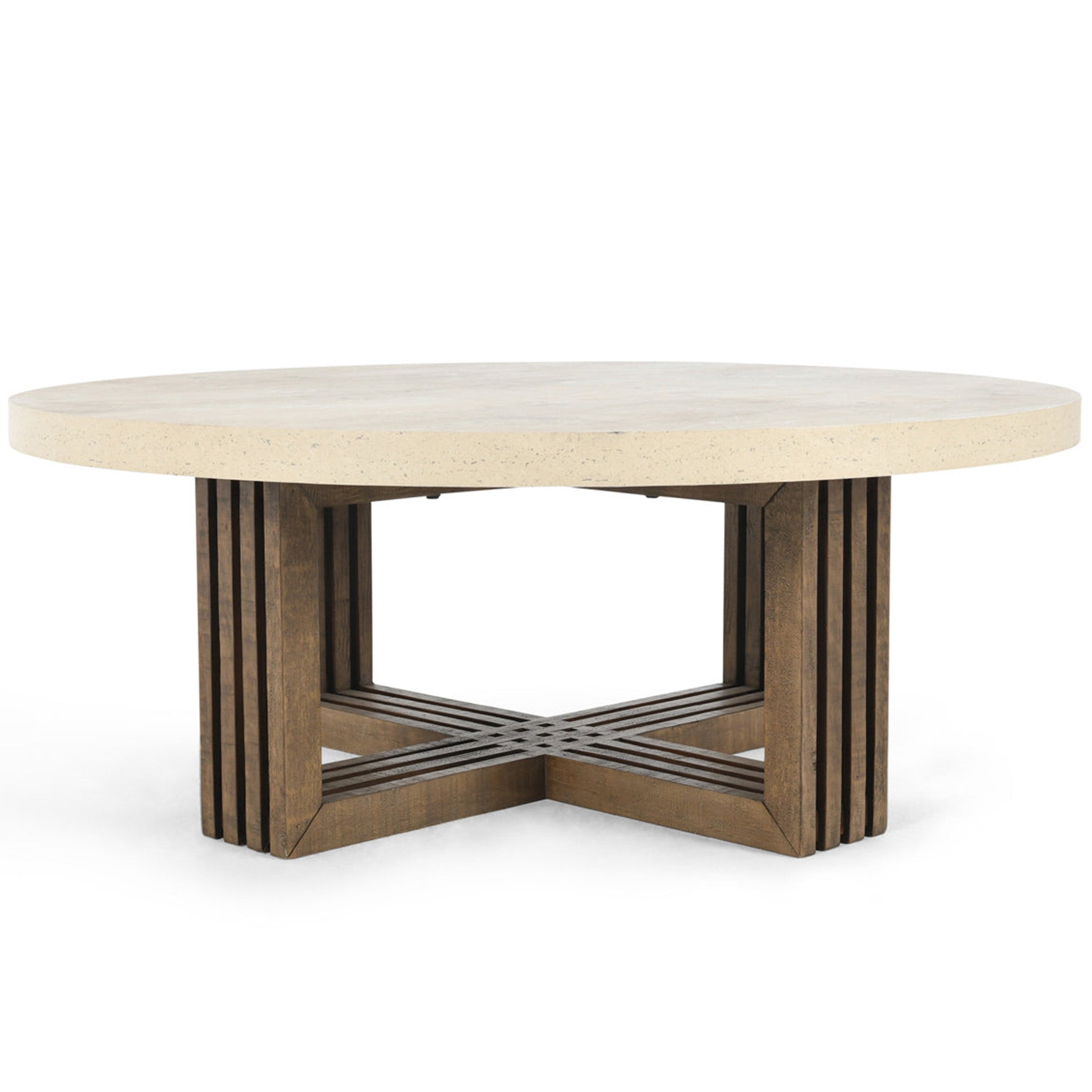 Aspen Solid Wood Round Coffee Table, Antique White/Distressed Brown