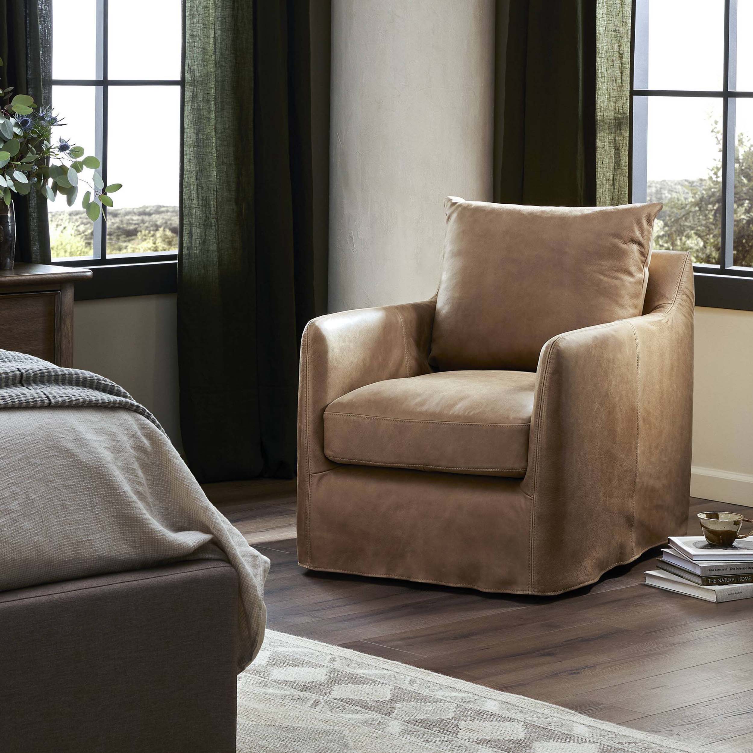 Banks Slipcover Swivel Chair, Palermo Drift