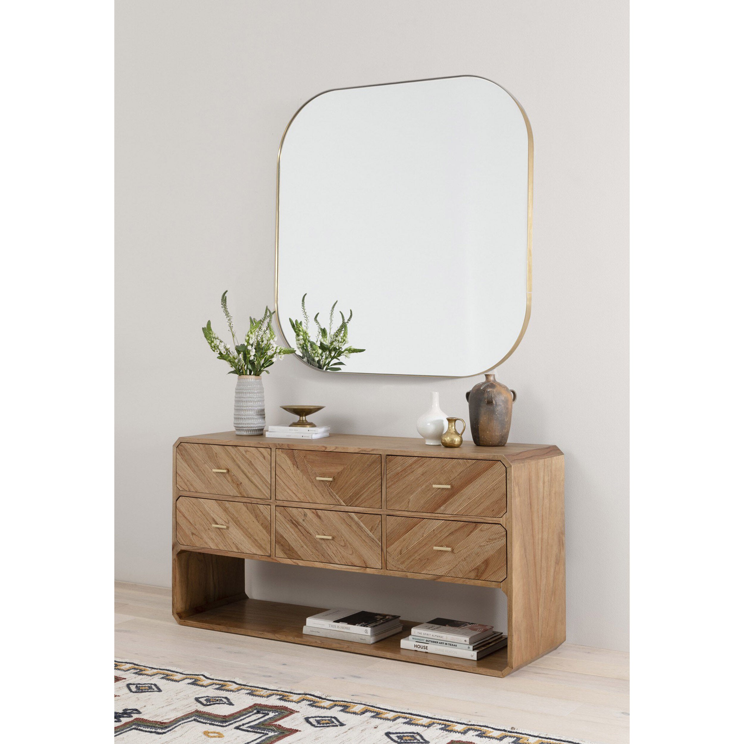 Bellvue Square Mirror, Polished Brass