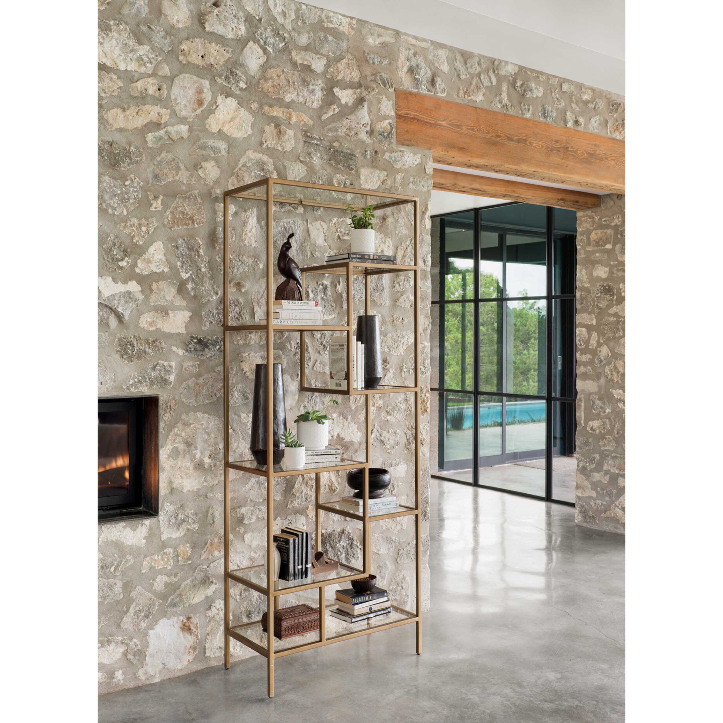 Helena Brass Bookcase, Antique Brass