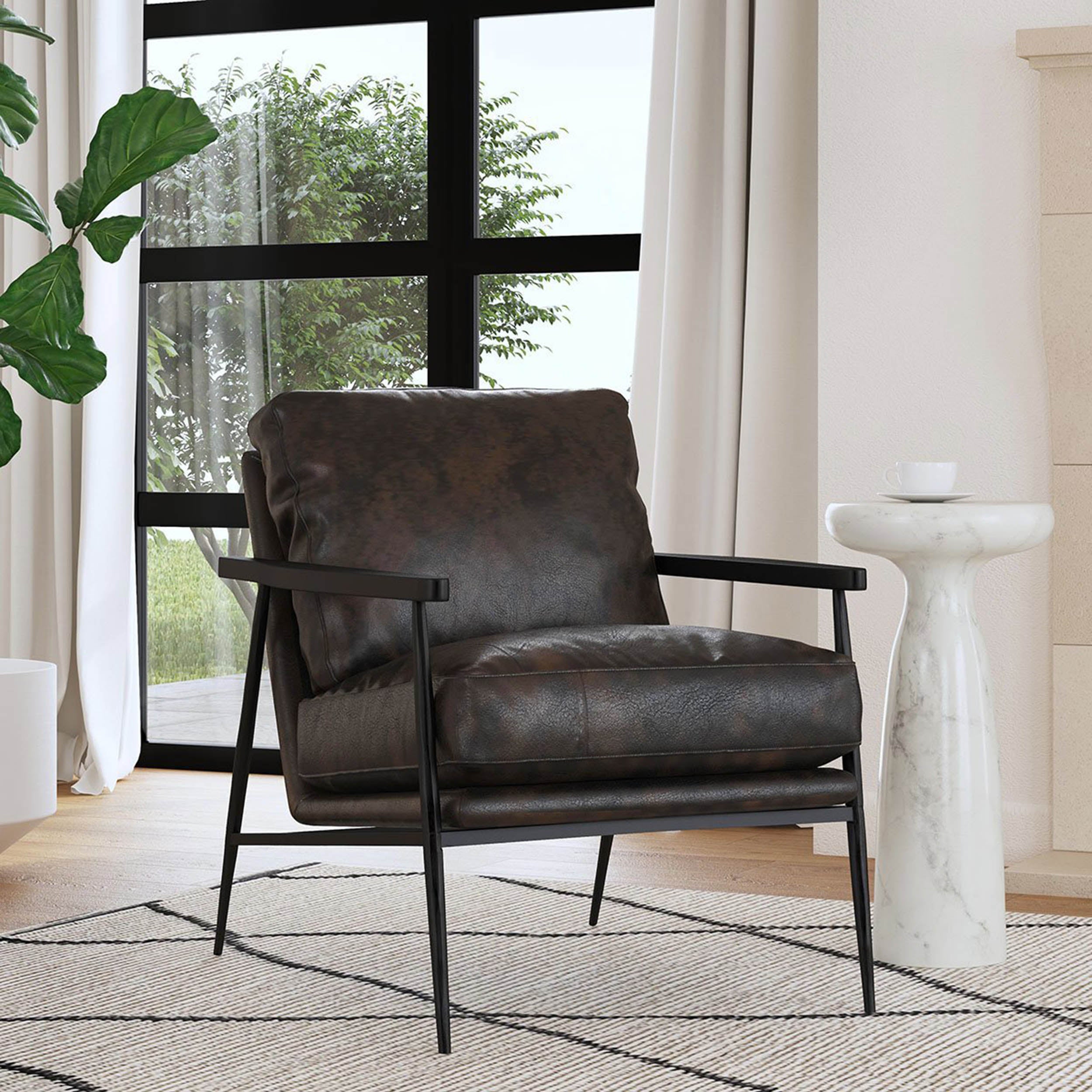 Christopher Leather Club Chair, Jet Black