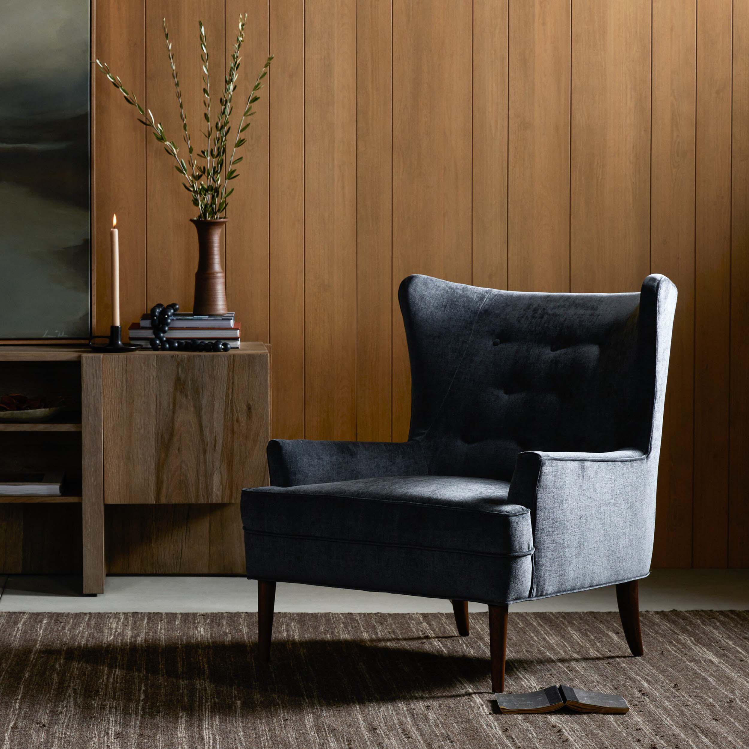 Clermont Chair, Charcoal Worn Velvet