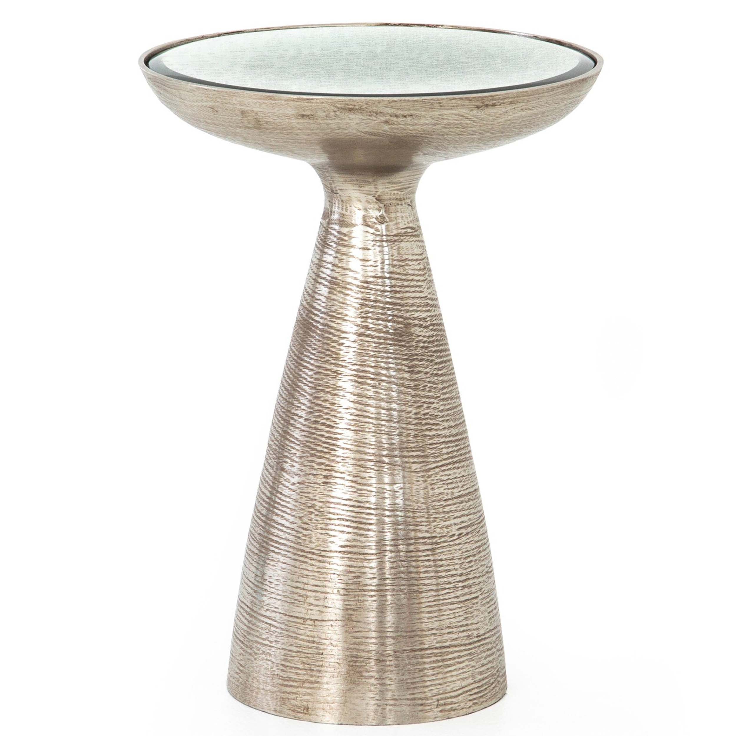 Marlow Mod Pedestal Table, Ash Glass, Brushed Nickel