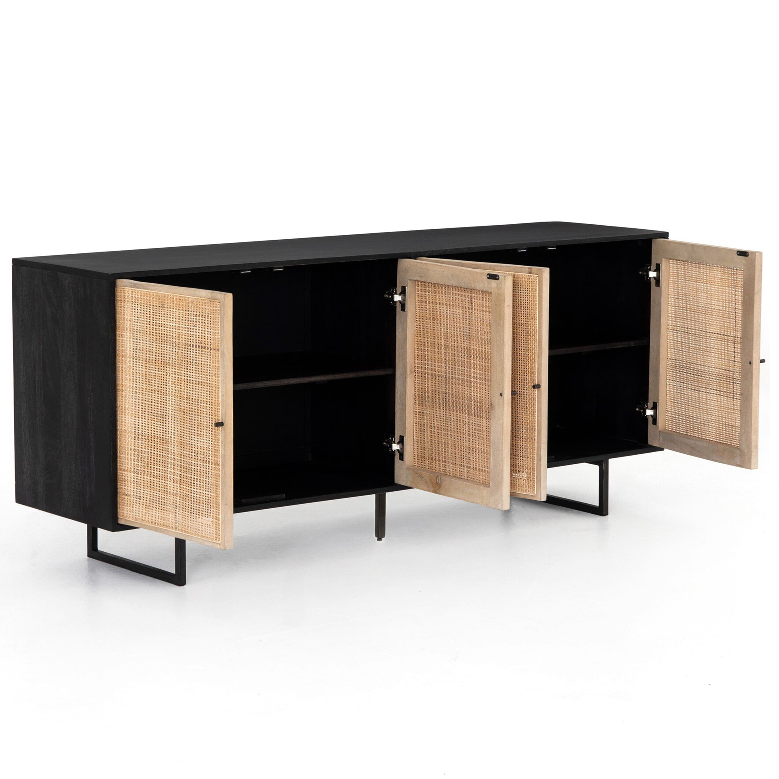 Carmel Sideboard, Black Wash W/ Natural Cane