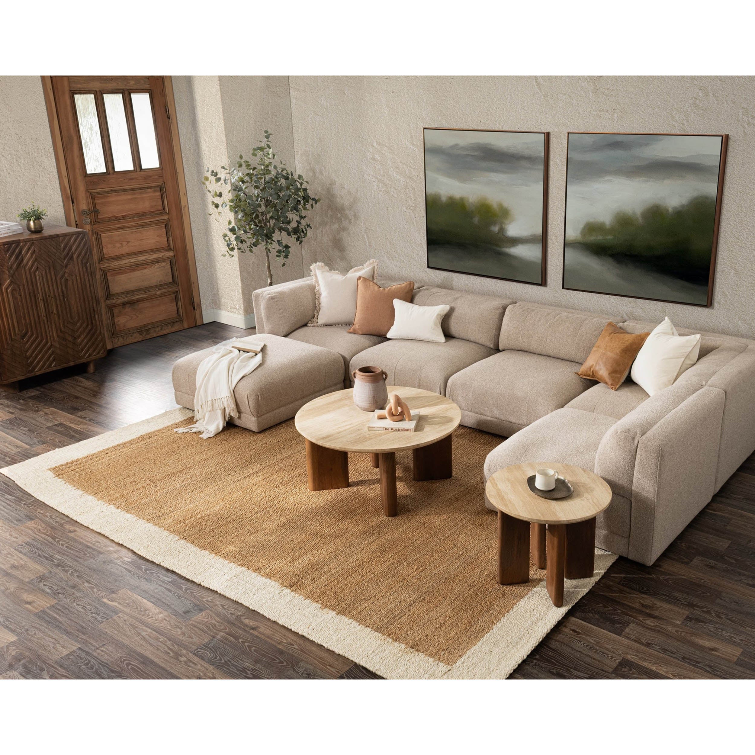 Idella Travertine Round Coffee Table, Tan