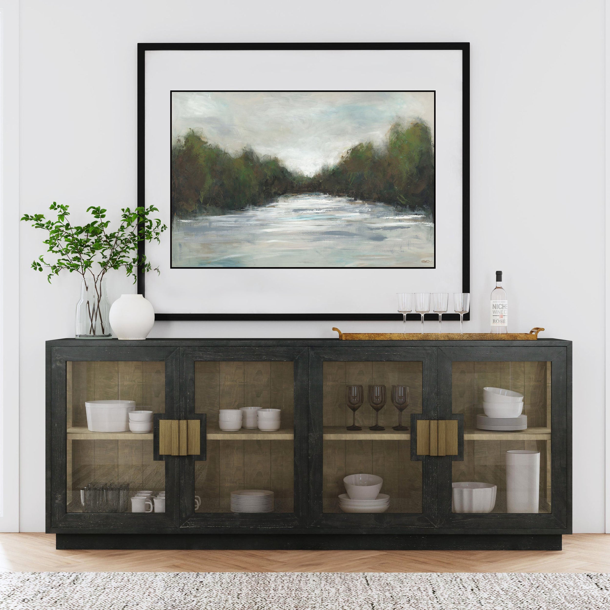 Larson Solid Wood 4 Dr sideboard, Carbon Black